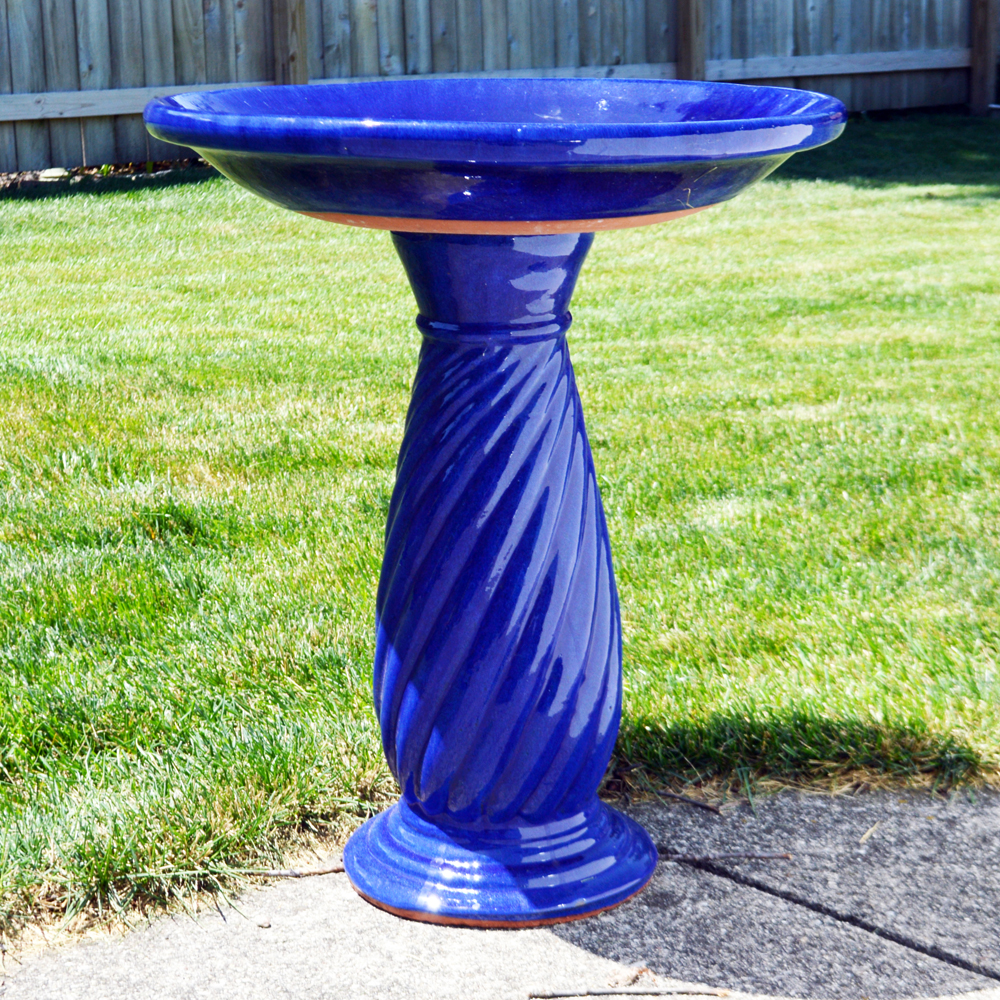 Cobalt Blue Ceramic Birdbath