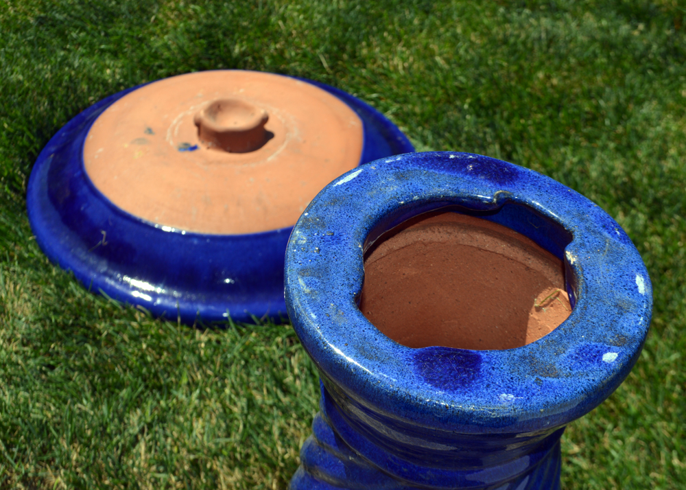 Cobalt Blue Ceramic Birdbath