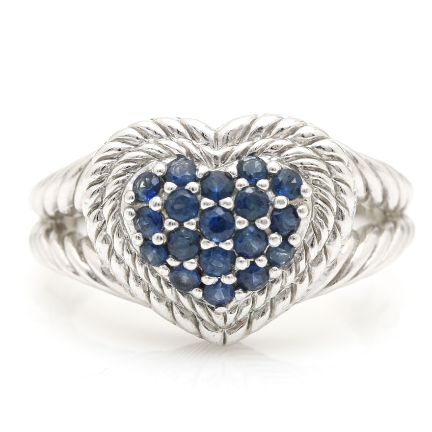 Judith Ripka Sterling Silver Sapphire Heart Ring