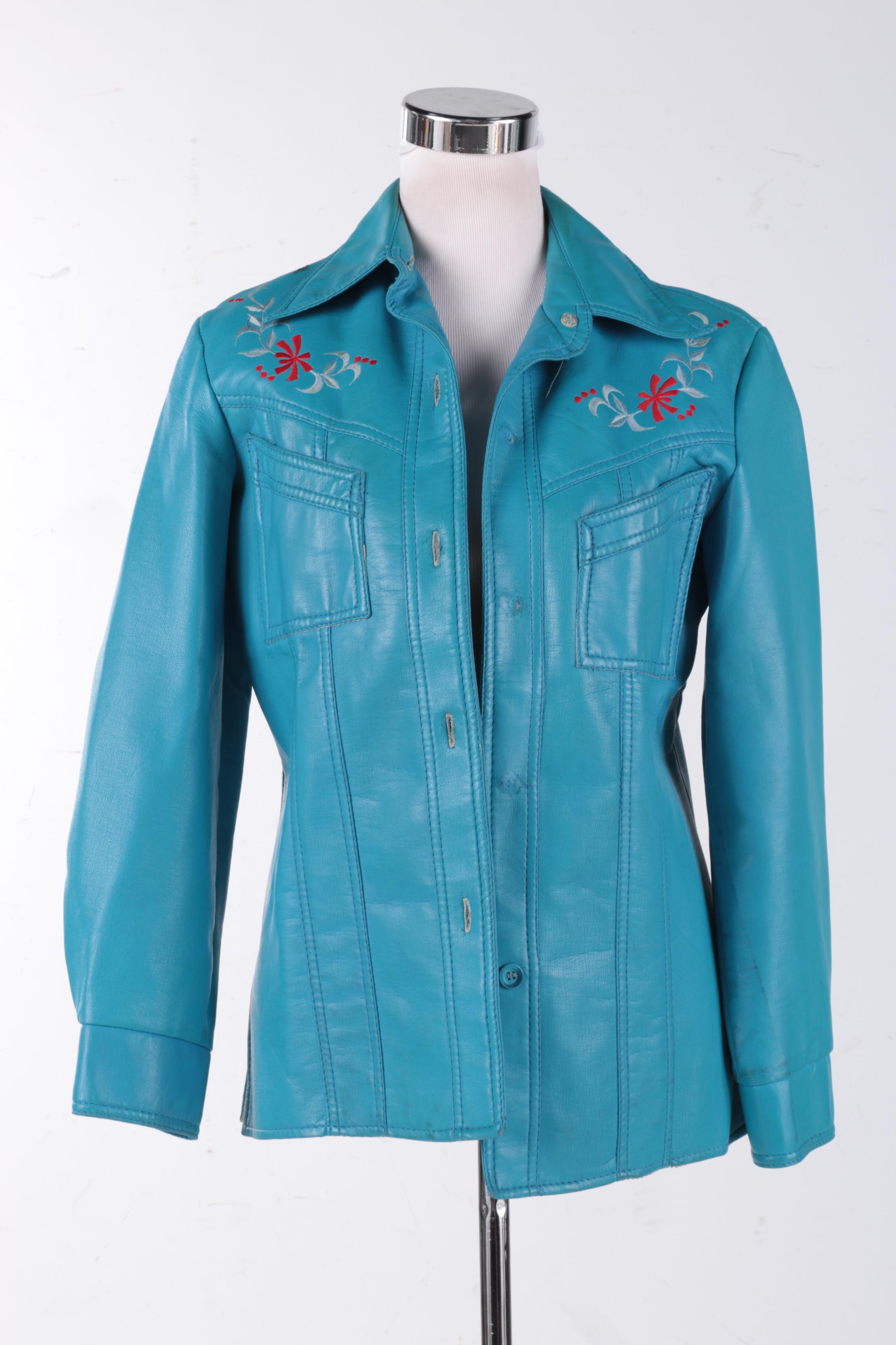 Vintage Dynahide by Mario Turquoise Faux Leather Jacket