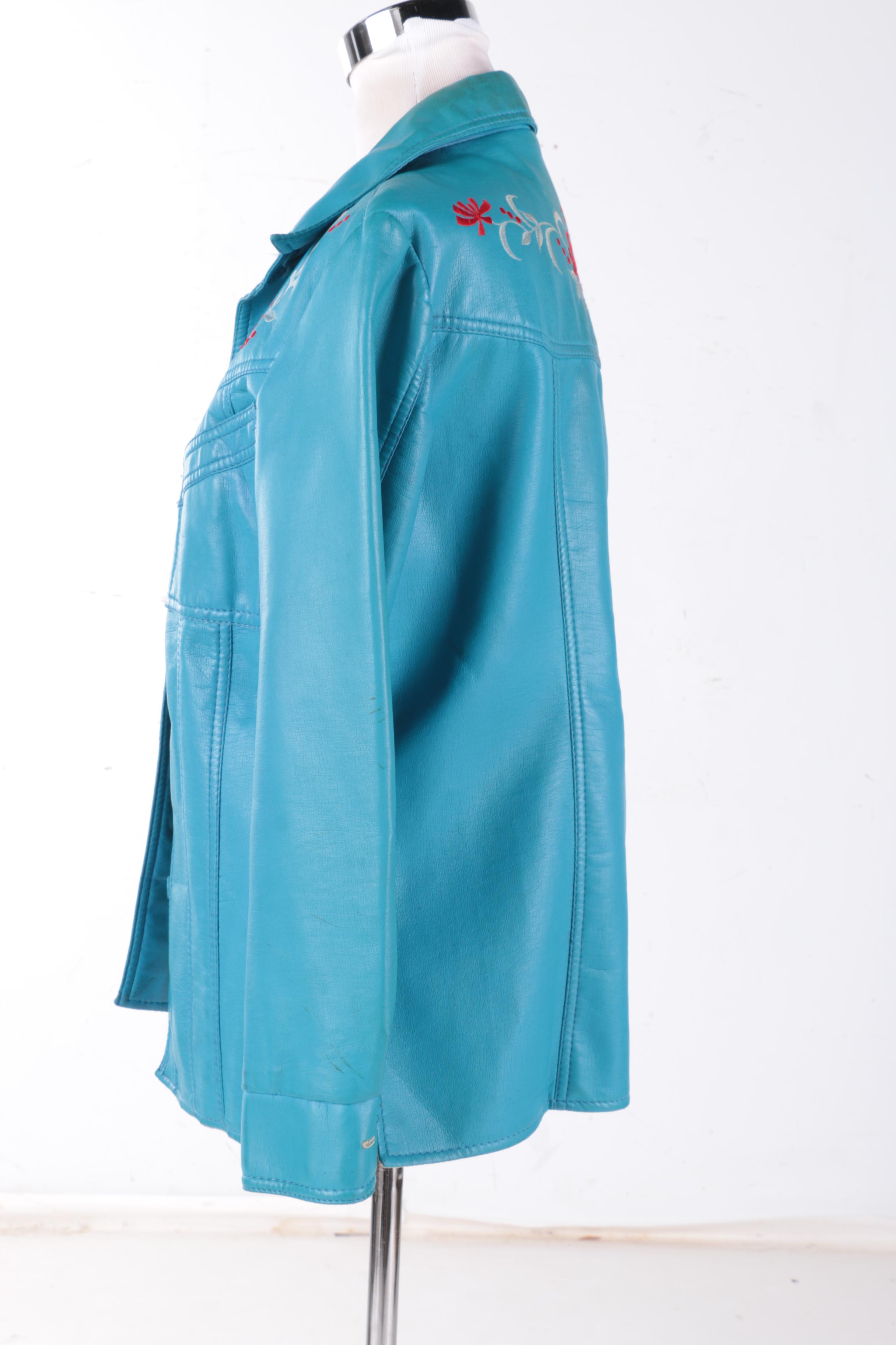 Vintage Dynahide by Mario Turquoise Faux Leather Jacket
