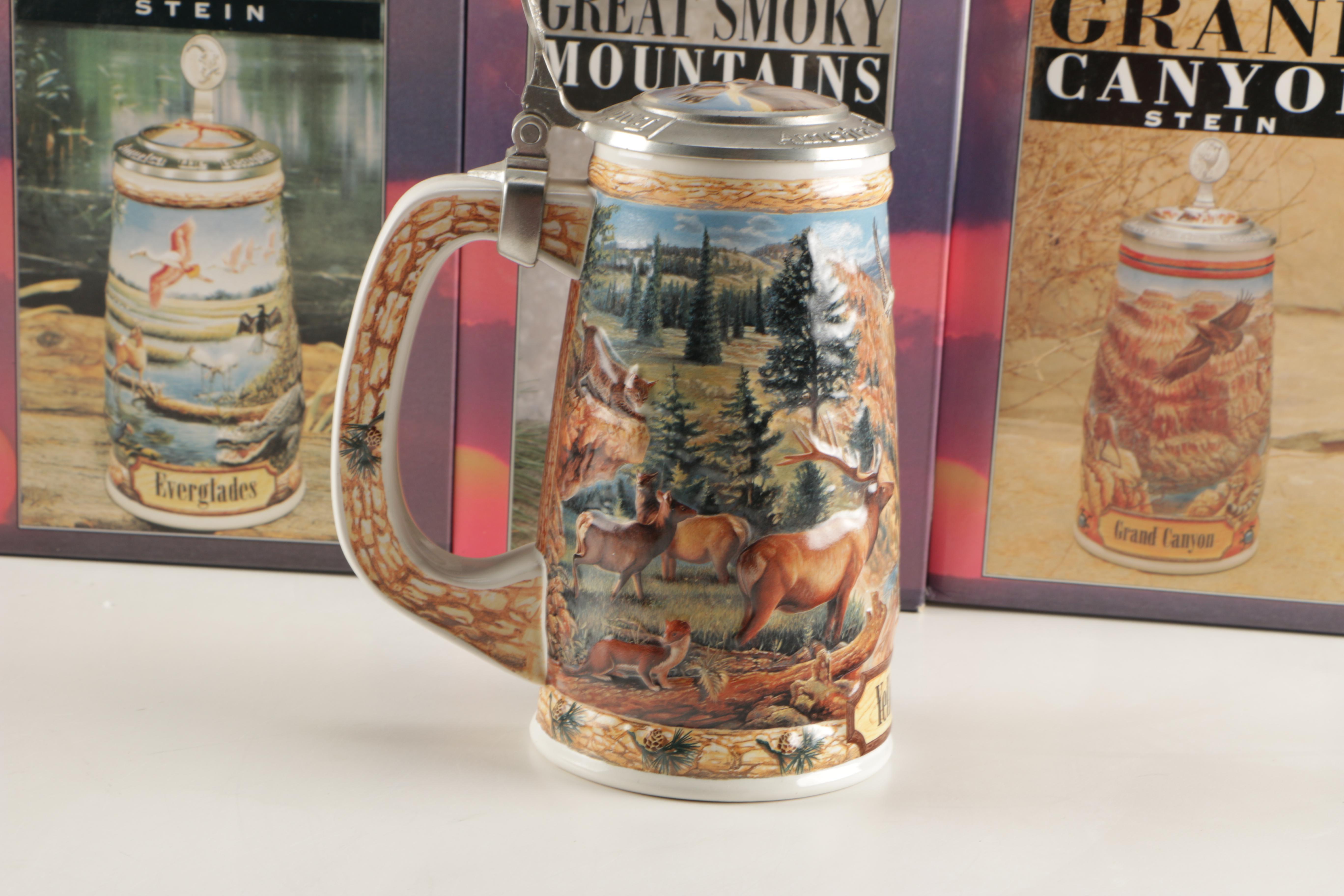 Set of Four Budweiser "America the Beautiful Series" Beer Steins