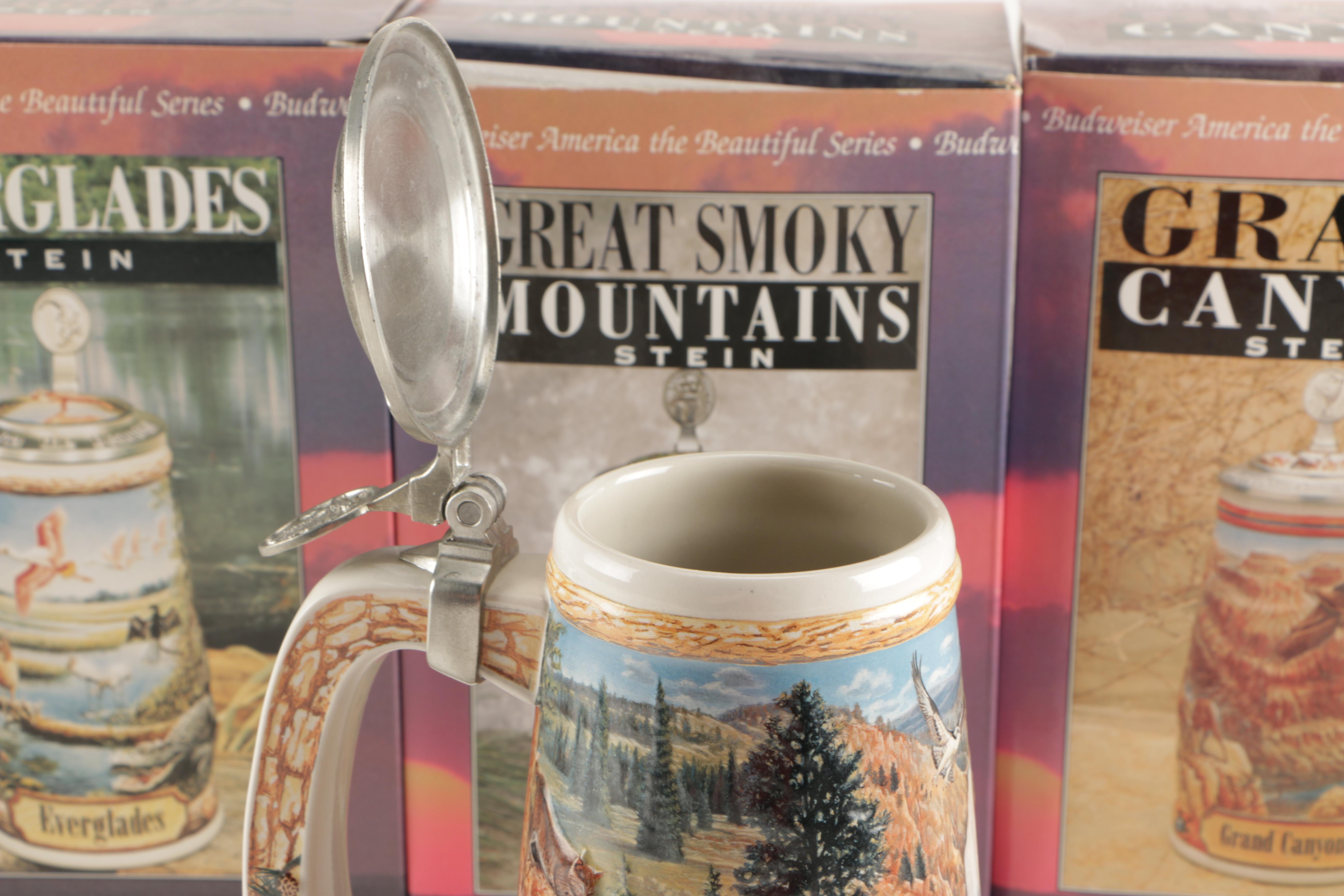 Set of Four Budweiser "America the Beautiful Series" Beer Steins