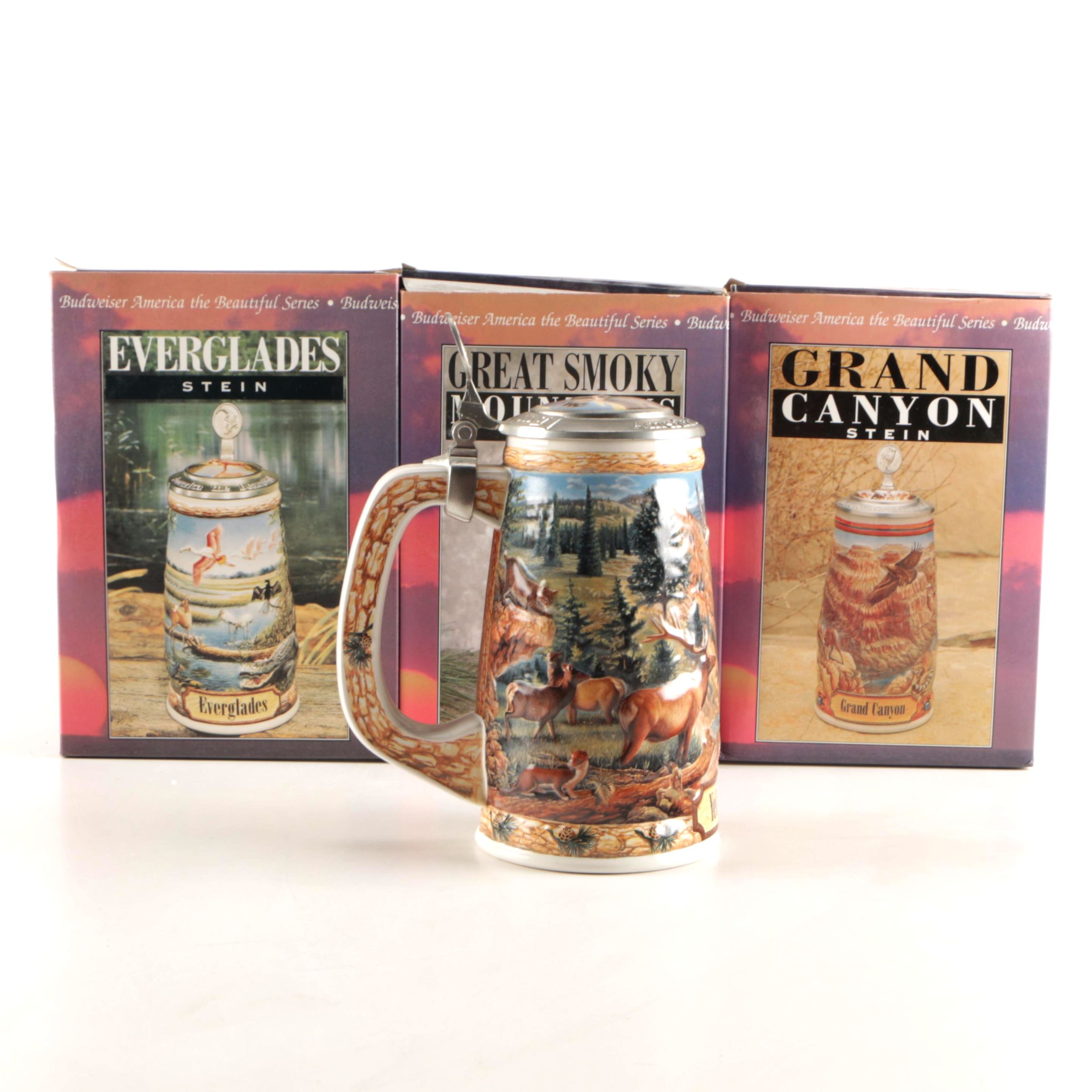 Set of Four Budweiser "America the Beautiful Series" Beer Steins