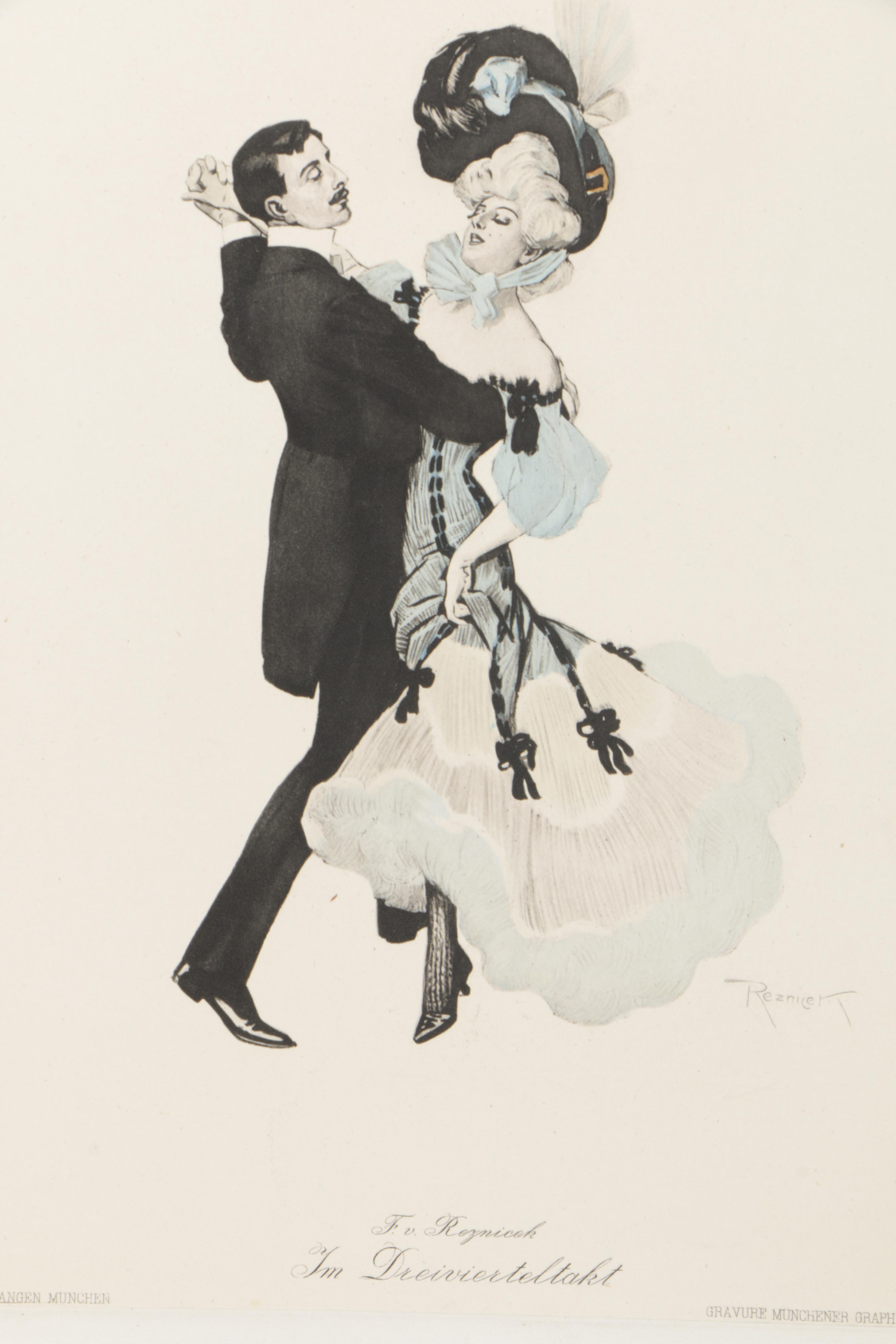 Hand-Colored Copperplate Engravings After Ferdinand von Řezníček's "Sechs Tanzbilder"