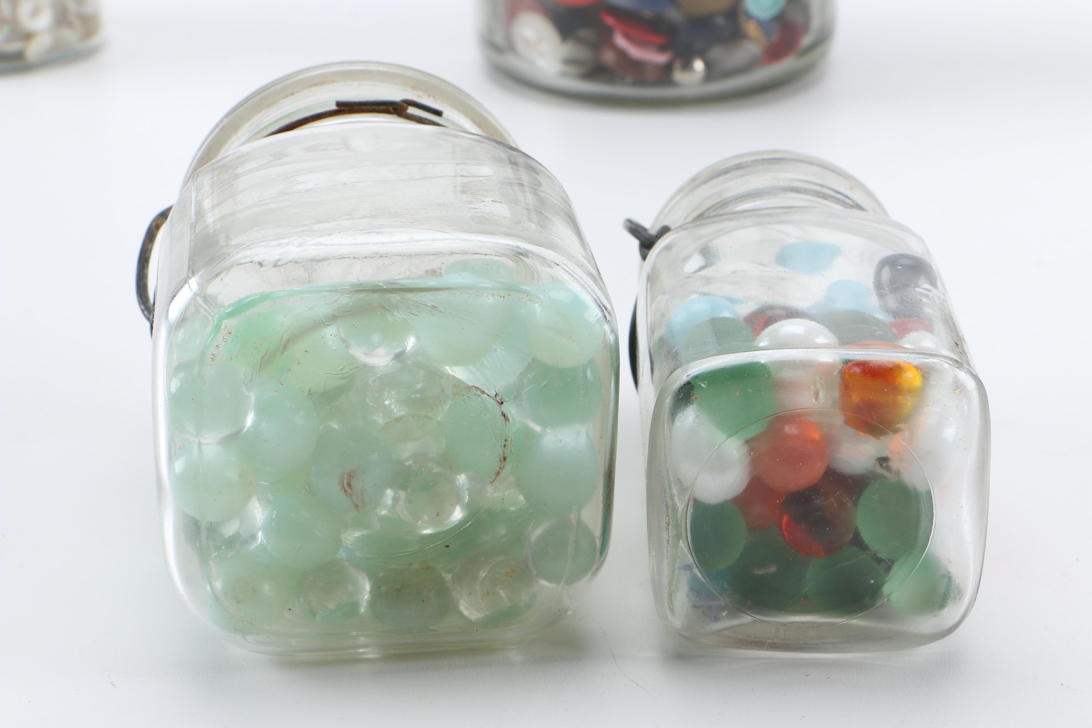 Marble and Button Collection in Vintage Glass Jars