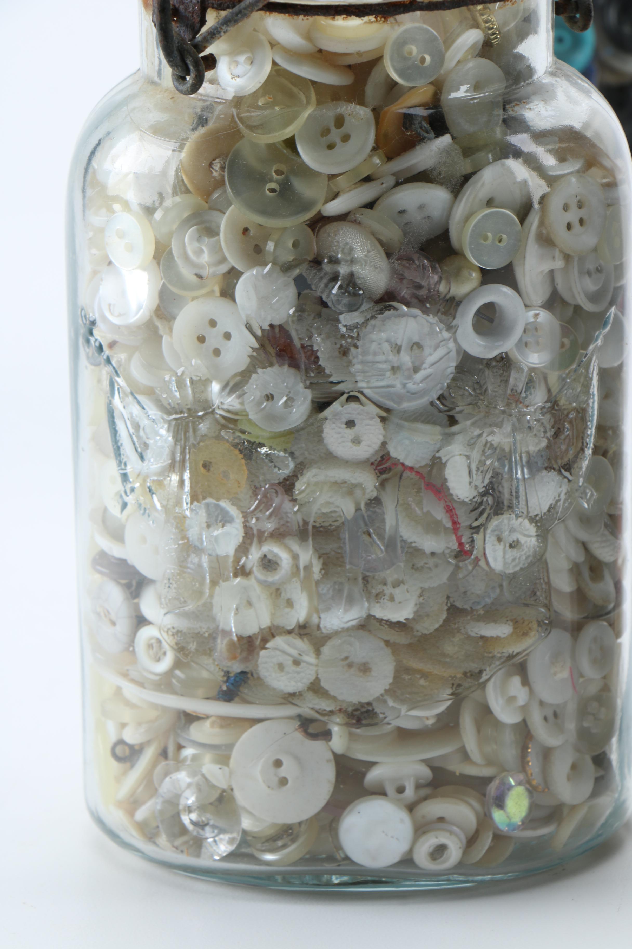 Marble and Button Collection in Vintage Glass Jars