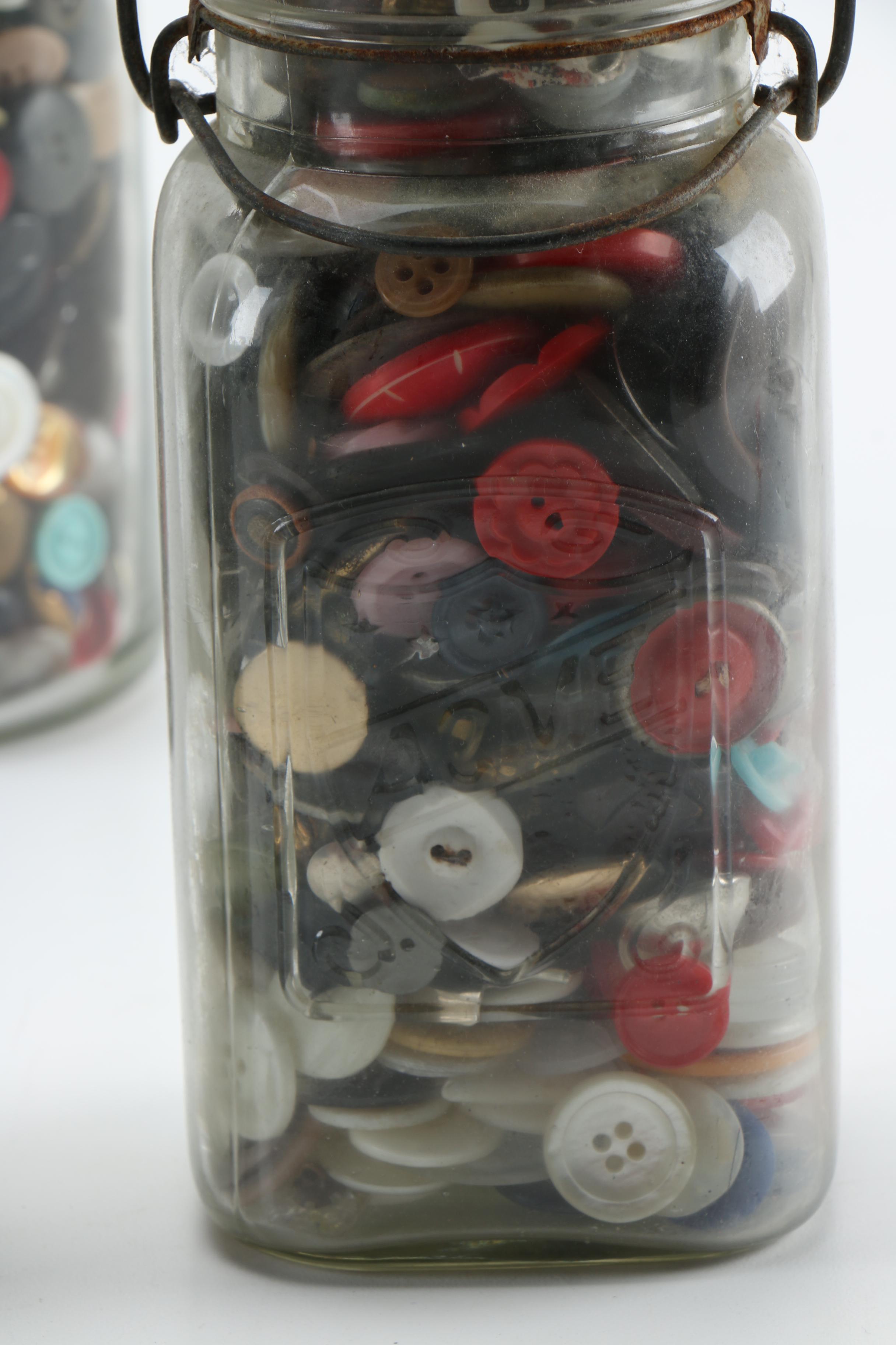 Marble and Button Collection in Vintage Glass Jars