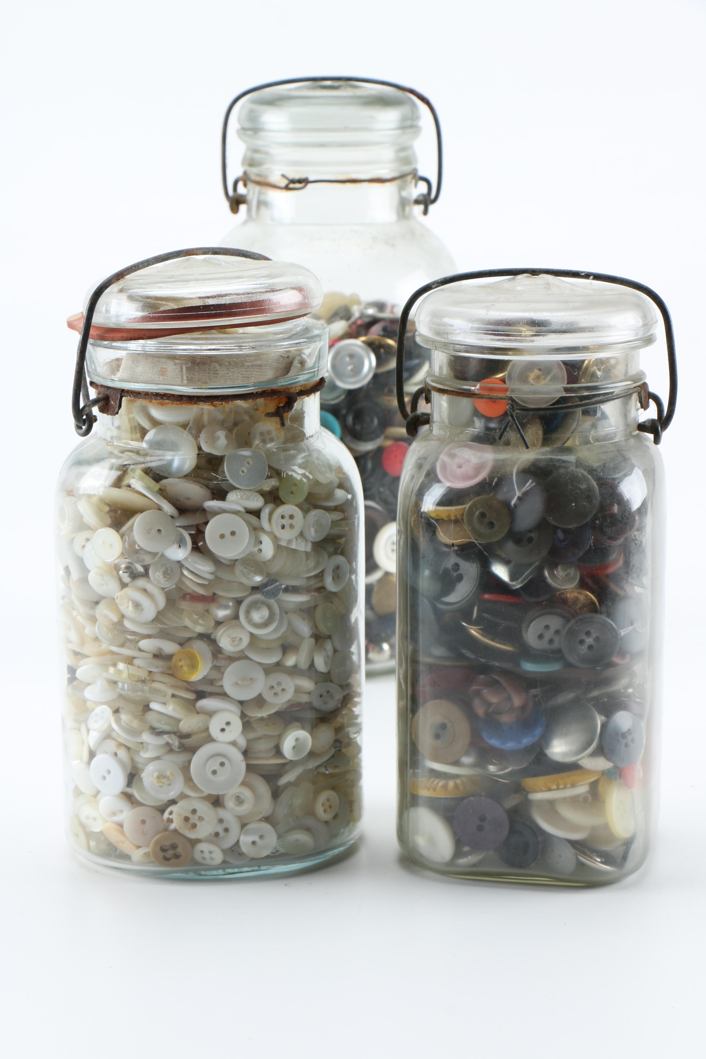 Marble and Button Collection in Vintage Glass Jars