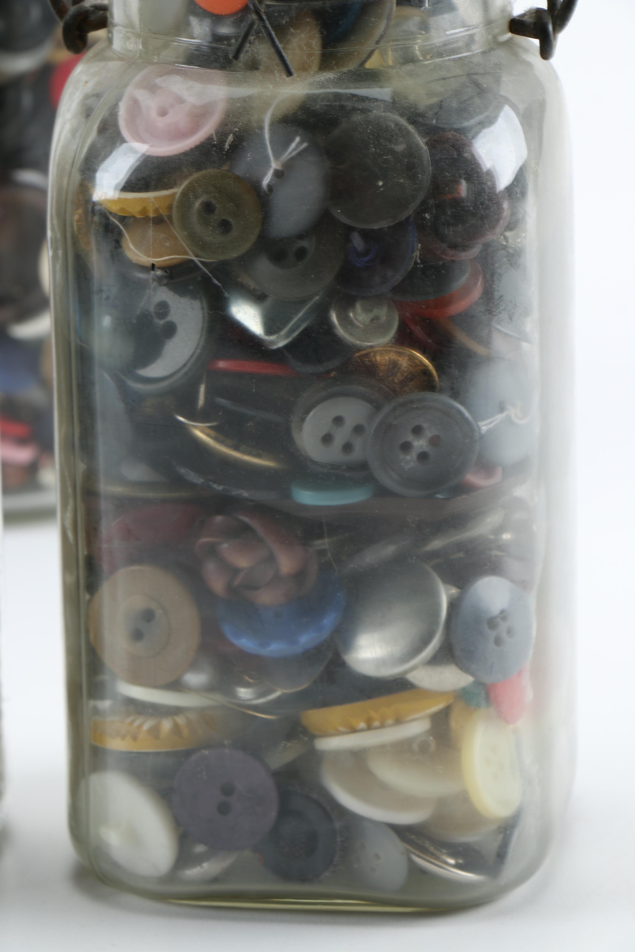 Marble and Button Collection in Vintage Glass Jars