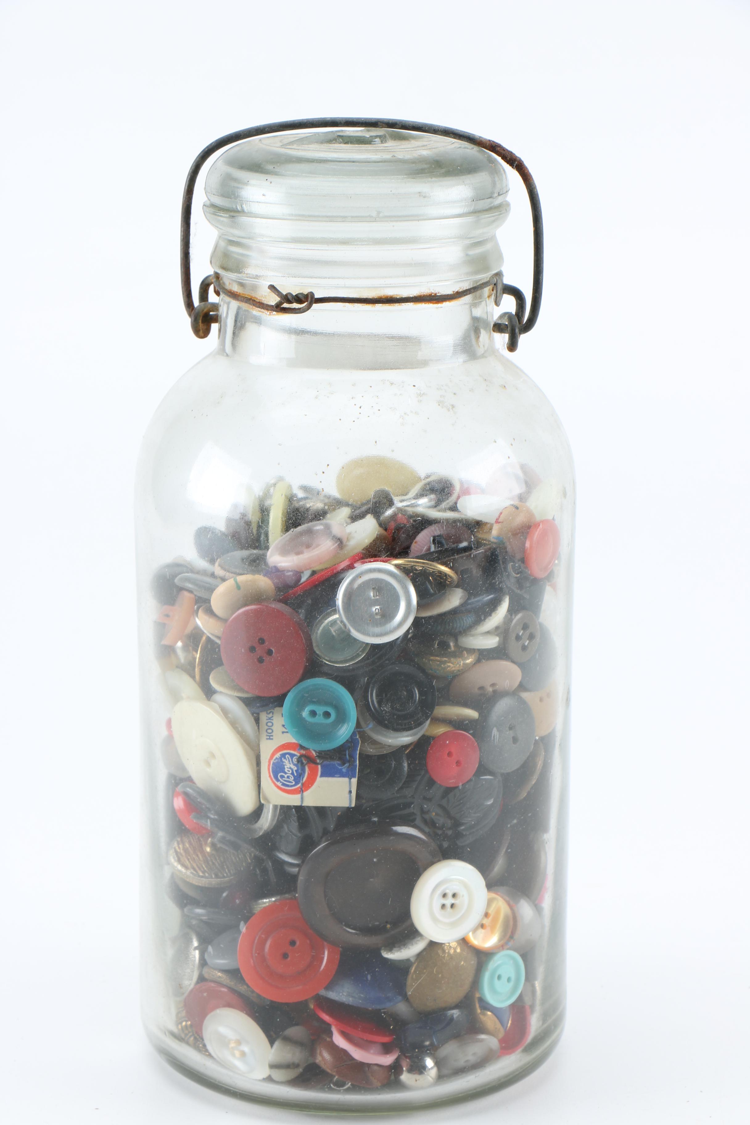 Marble and Button Collection in Vintage Glass Jars