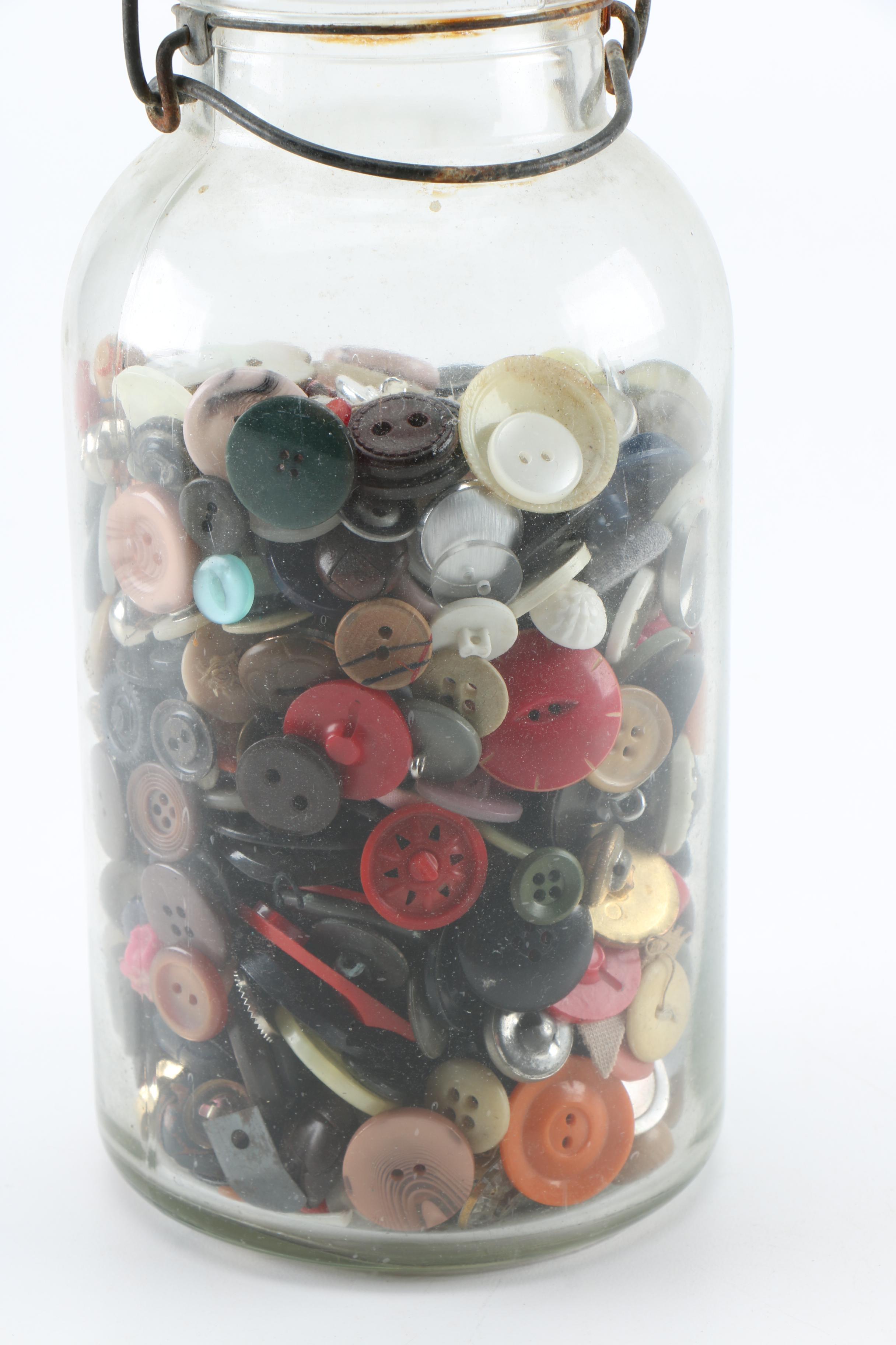 Marble and Button Collection in Vintage Glass Jars