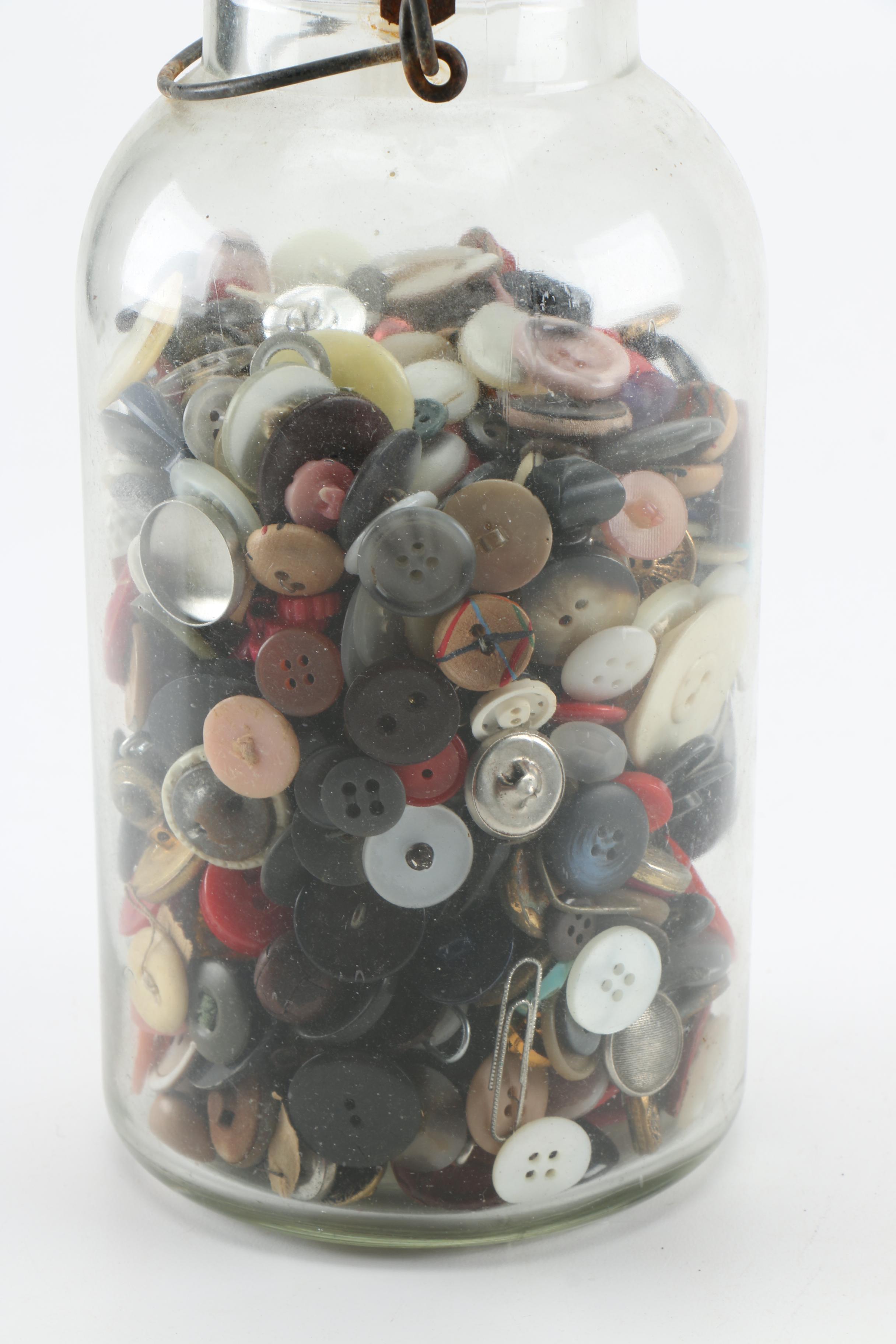 Marble and Button Collection in Vintage Glass Jars