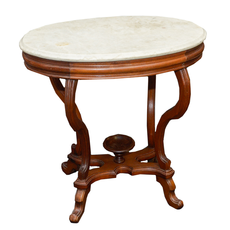 Victorian Style Marble Top Walnut Table