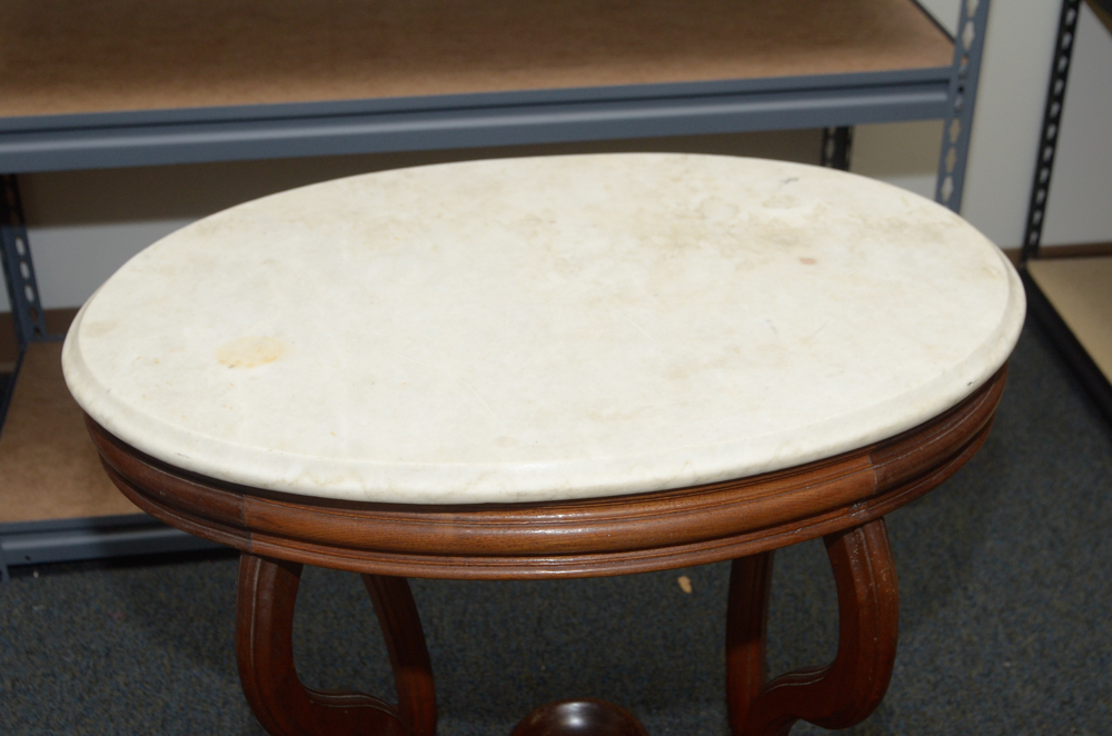 Victorian Style Marble Top Walnut Table