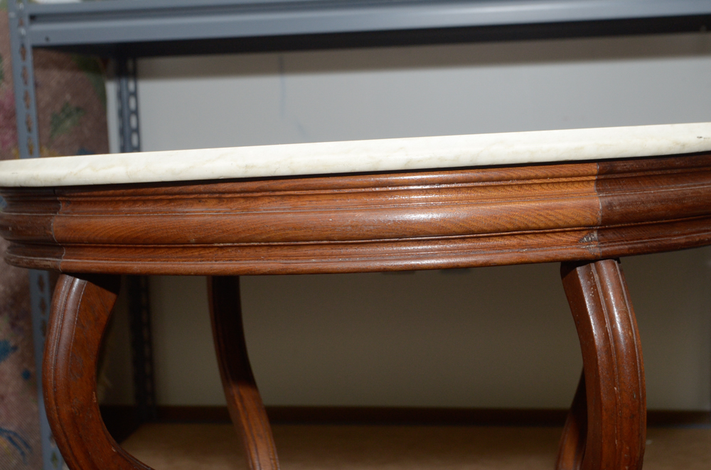 Victorian Style Marble Top Walnut Table