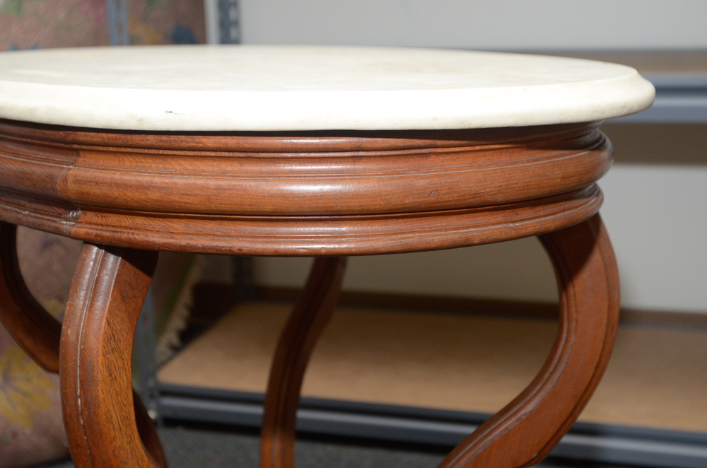 Victorian Style Marble Top Walnut Table