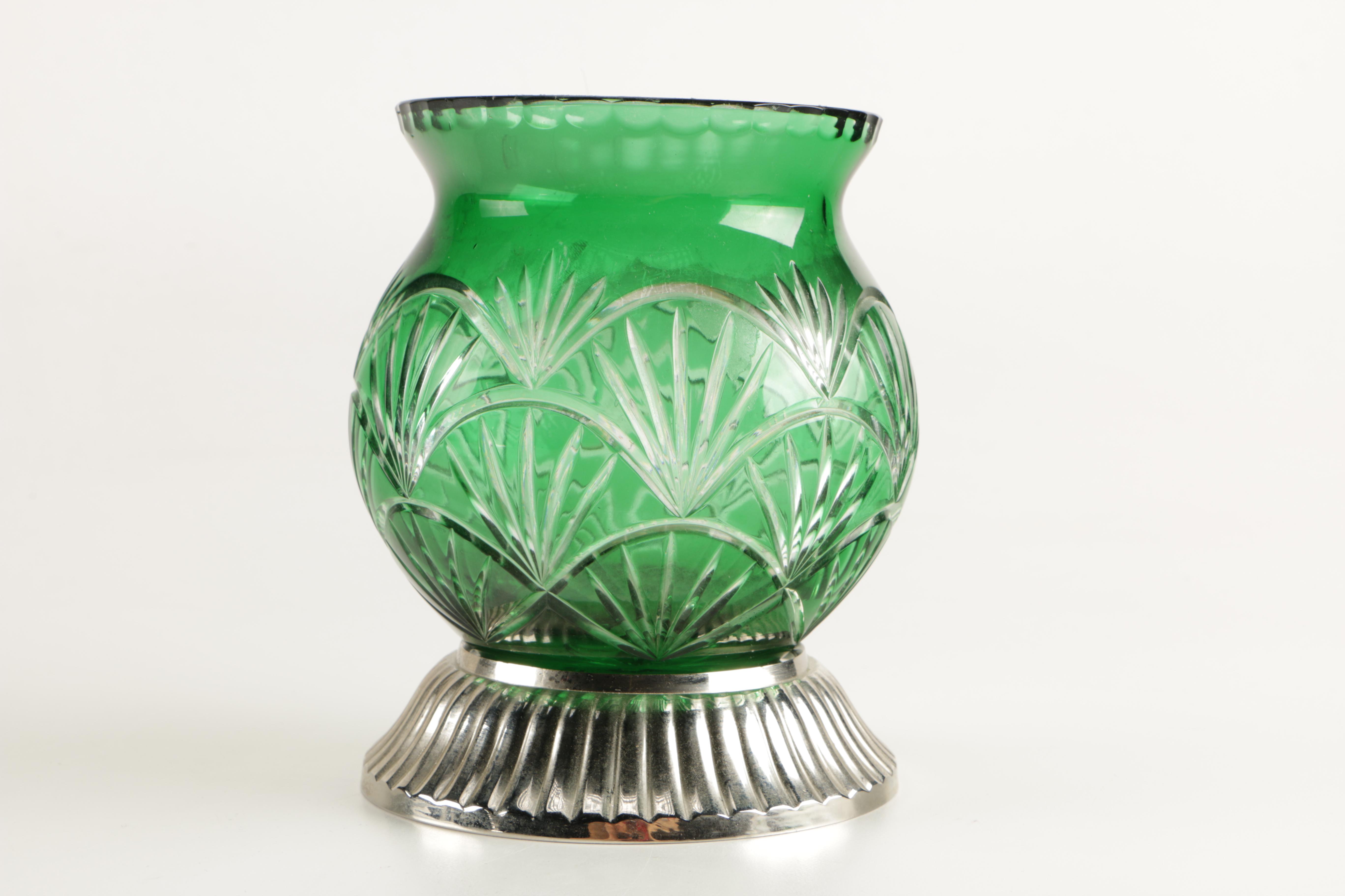 Two Glass and Metal Vases