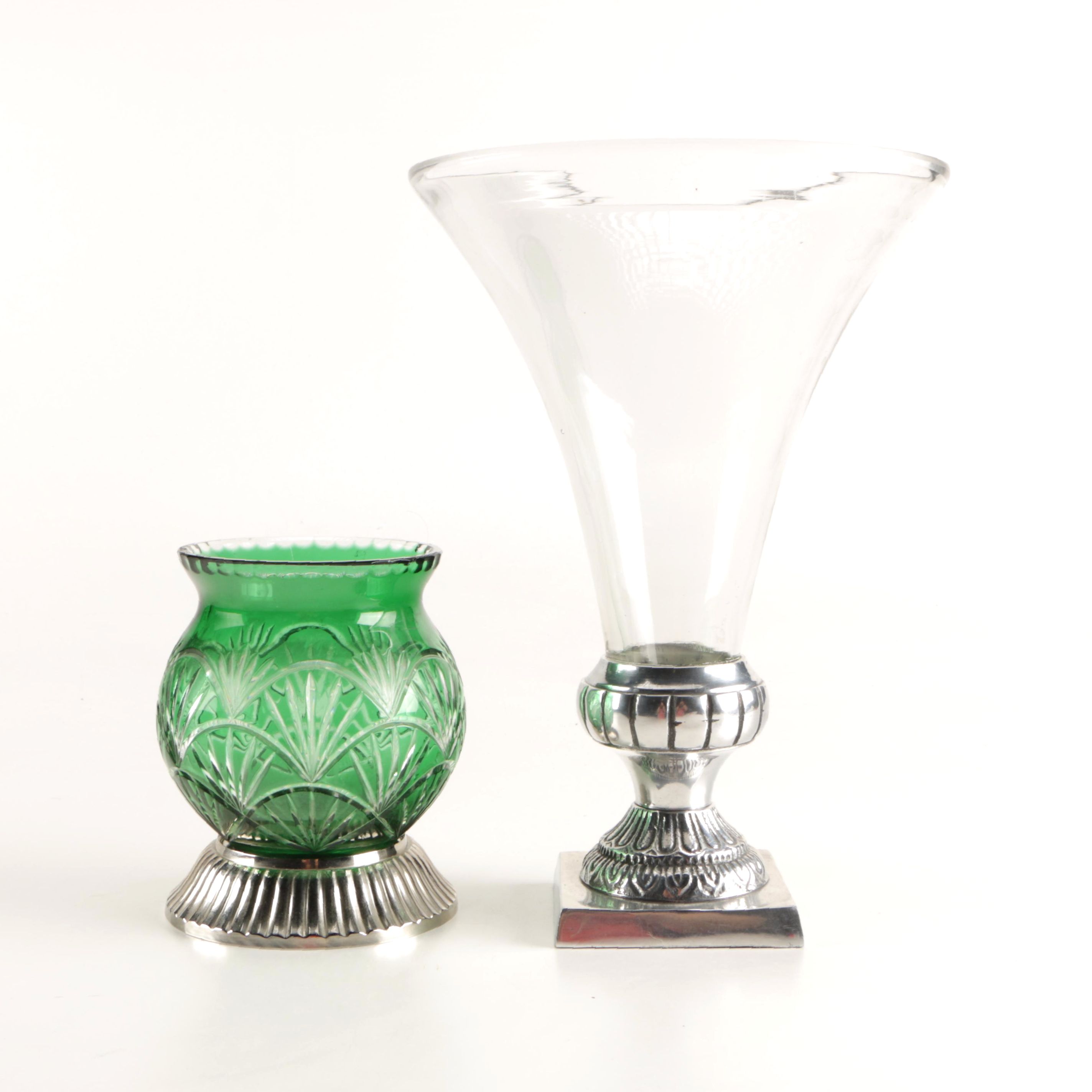 Two Glass and Metal Vases