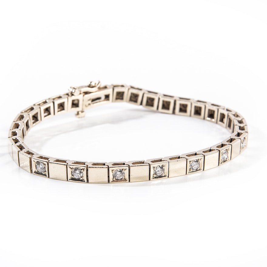 14K Yellow Gold Square -Link Diamond Bracelet