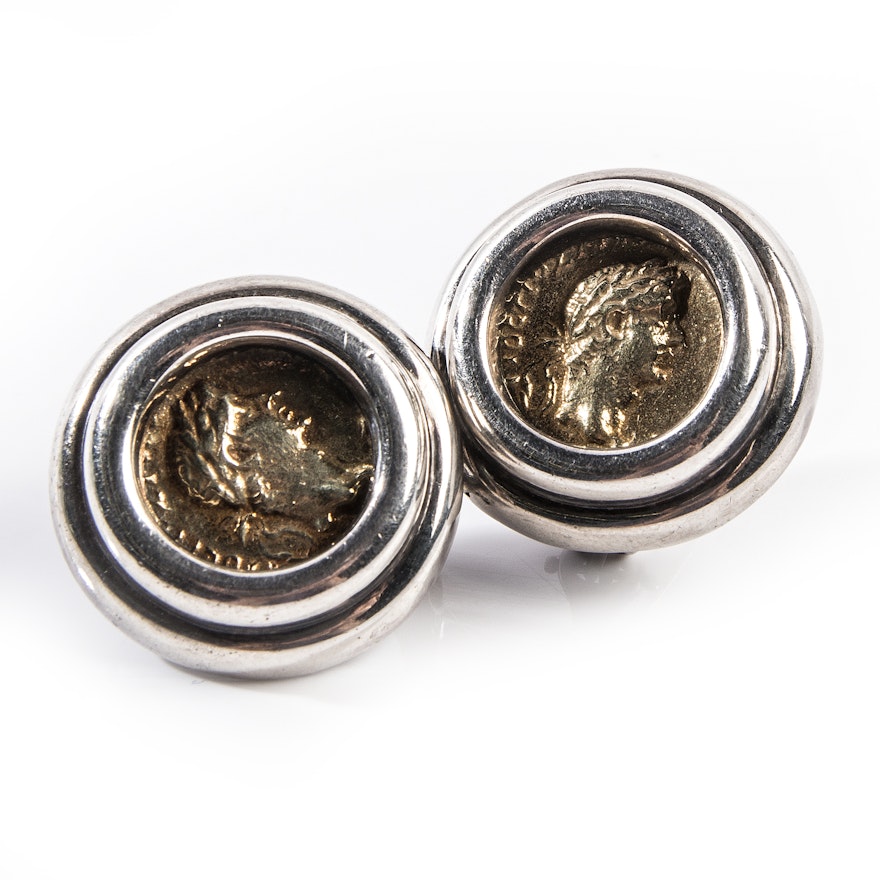 Sterling Silver "Greek Gold Coin" Earrings