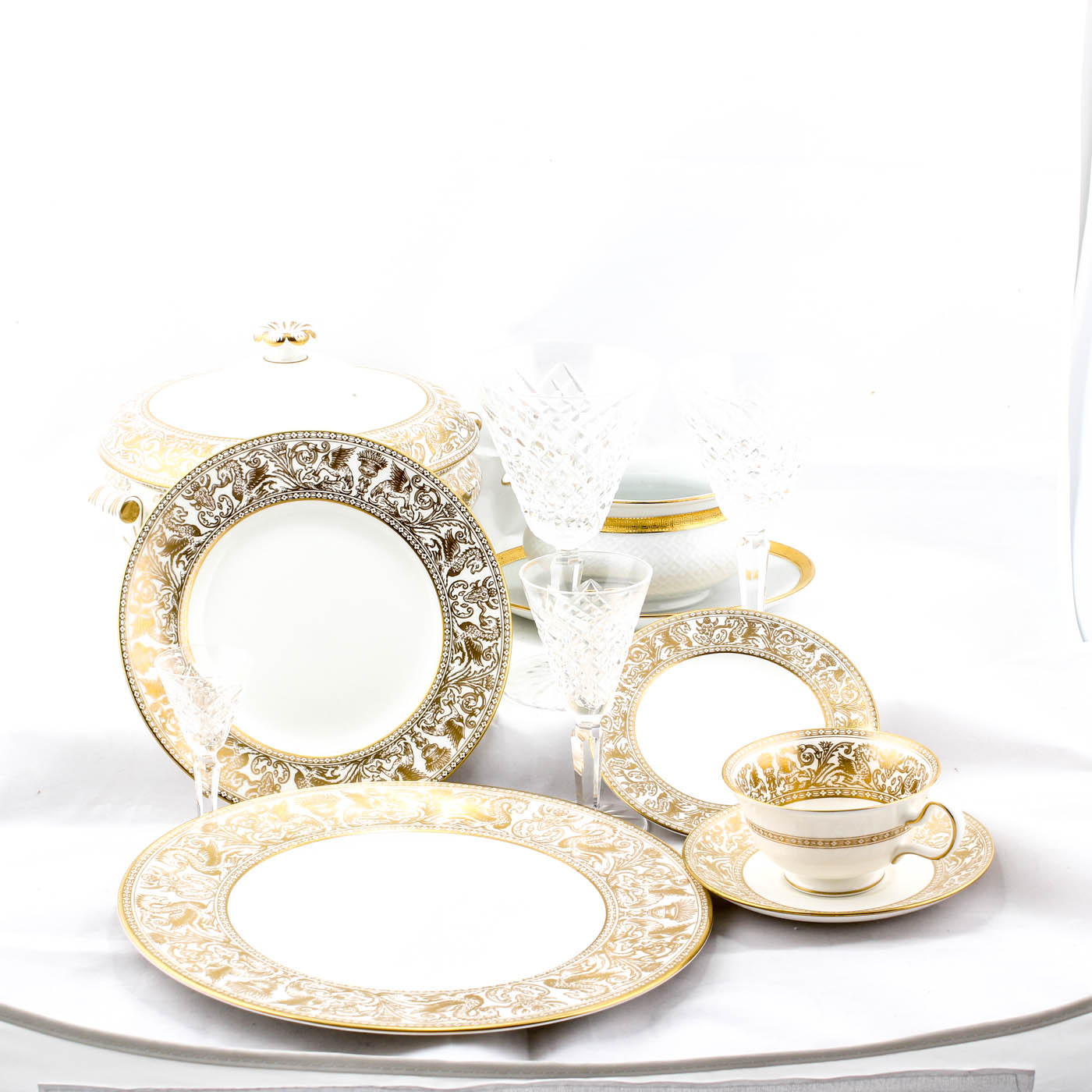 Set of Wedgwood Gold Florentine China and Waterford Templemore