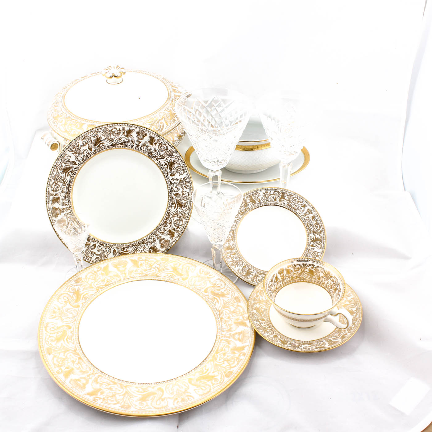 Set of Wedgwood Gold Florentine China and Waterford Templemore