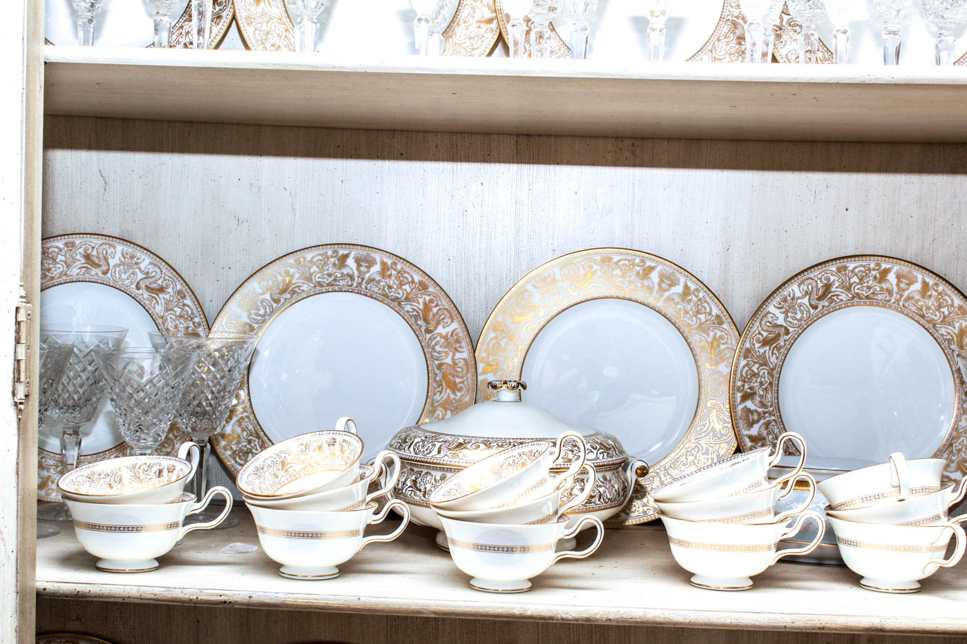 Set of Wedgwood Gold Florentine China and Waterford Templemore