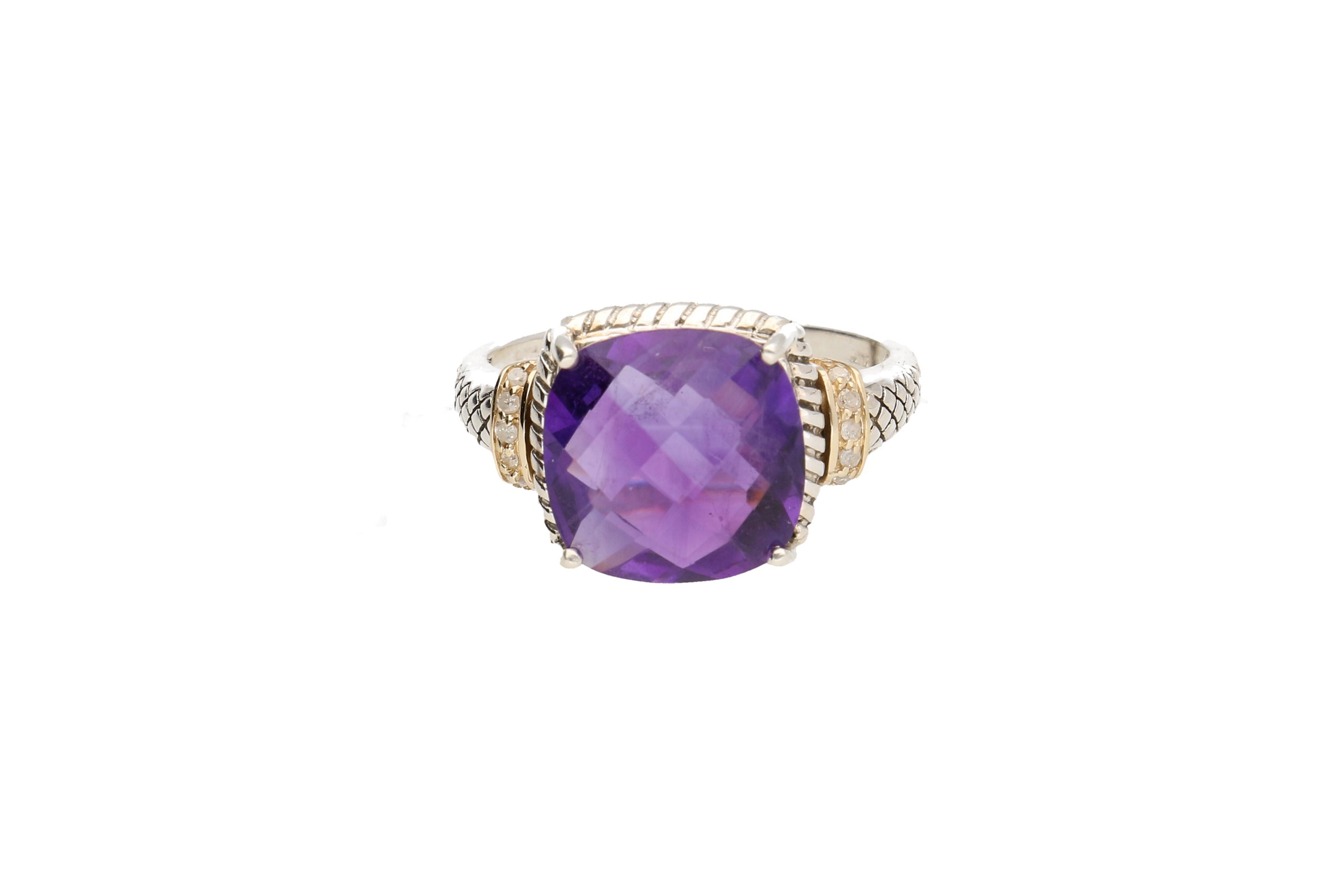 Sterling Silver Ring with Amethyst, Diamonds and 14K Gold Accents