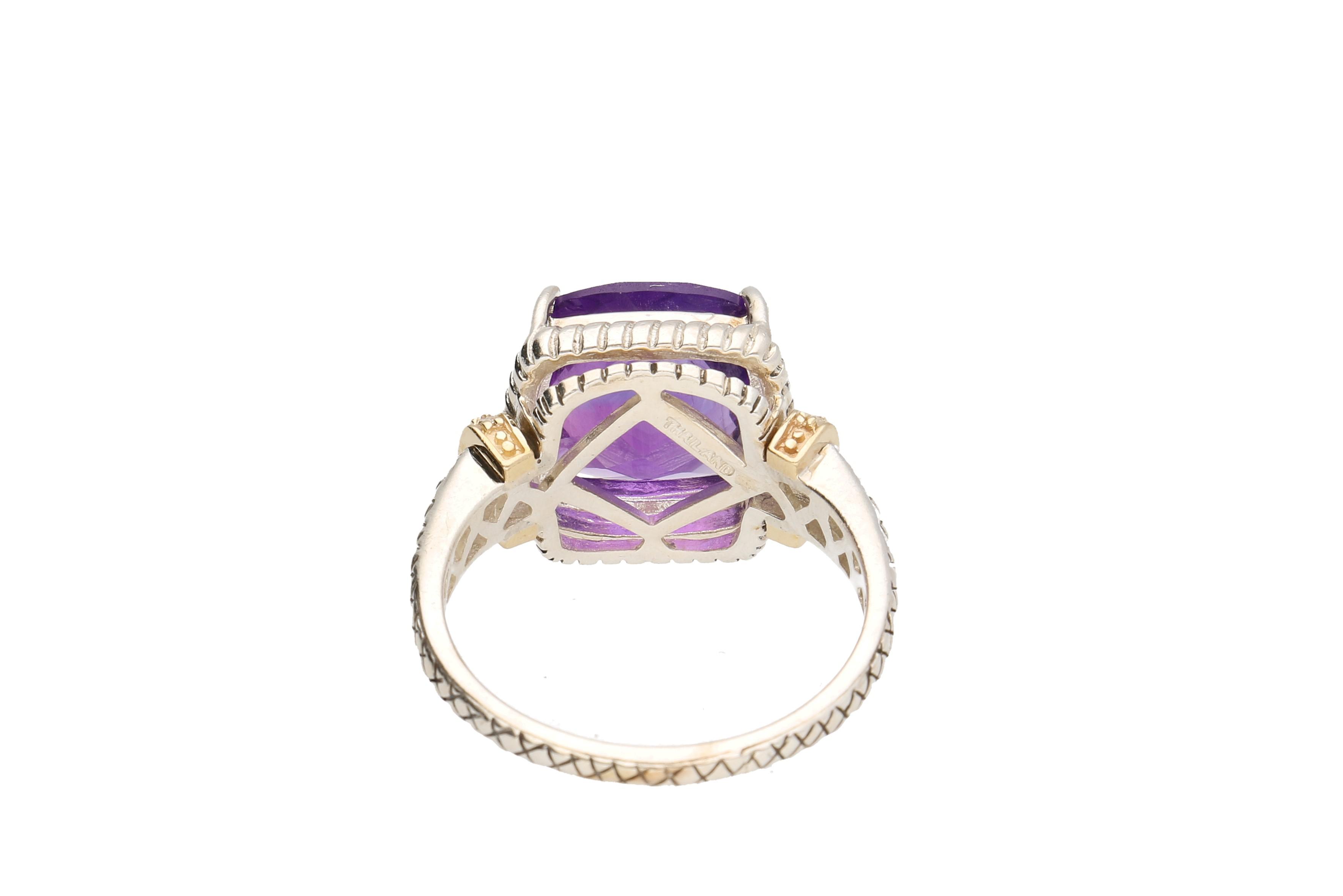 Sterling Silver Ring with Amethyst, Diamonds and 14K Gold Accents