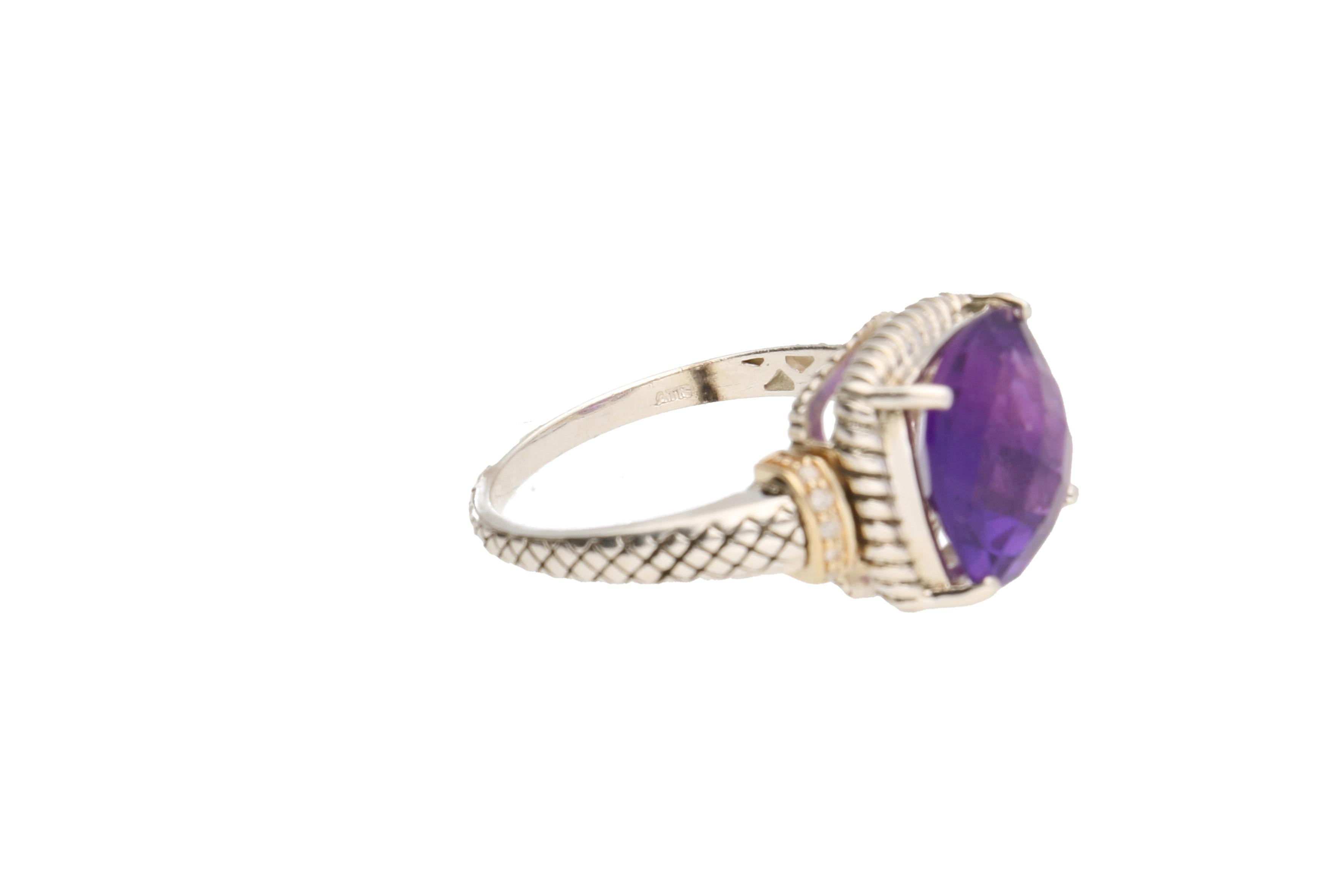 Sterling Silver Ring with Amethyst, Diamonds and 14K Gold Accents