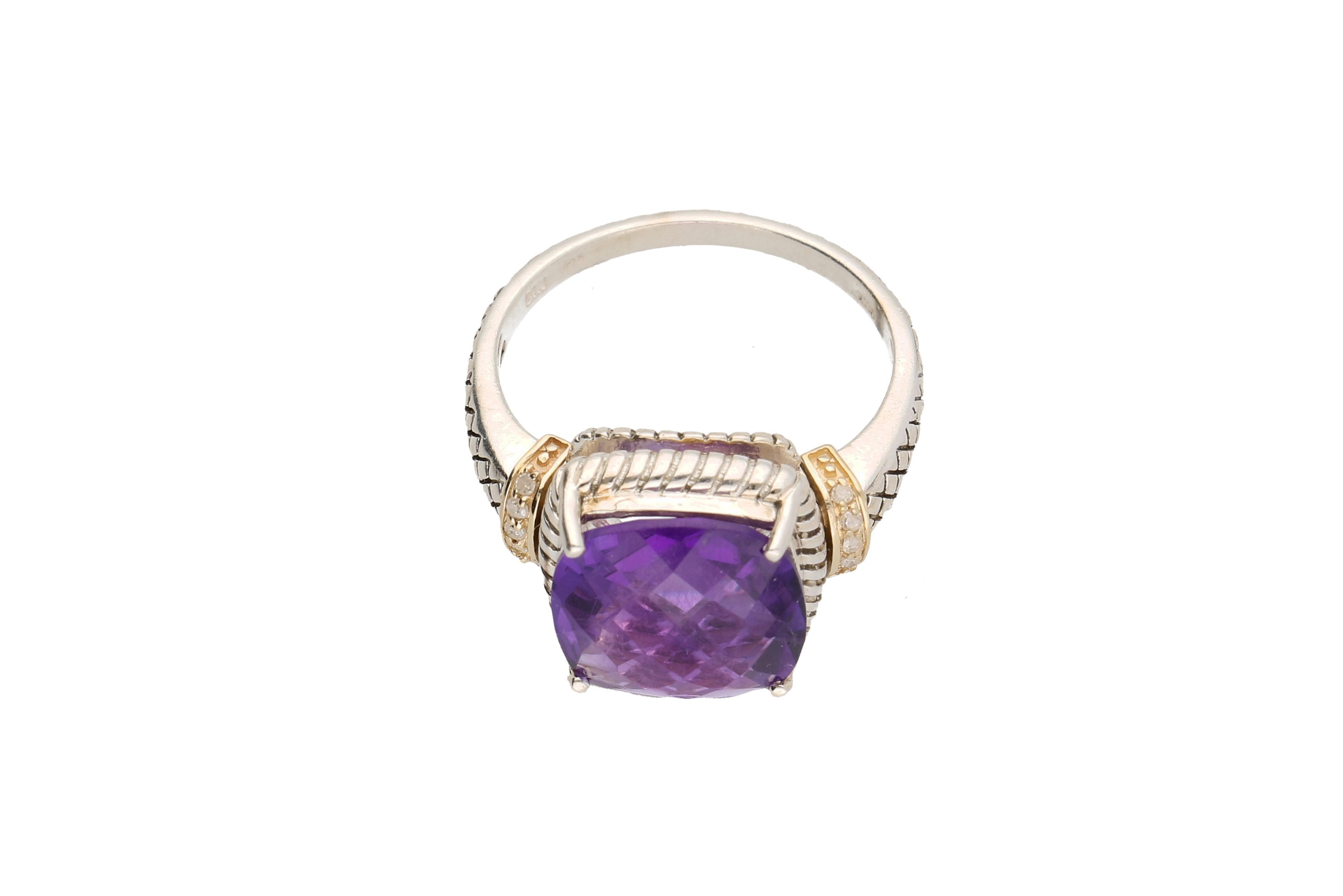Sterling Silver Ring with Amethyst, Diamonds and 14K Gold Accents