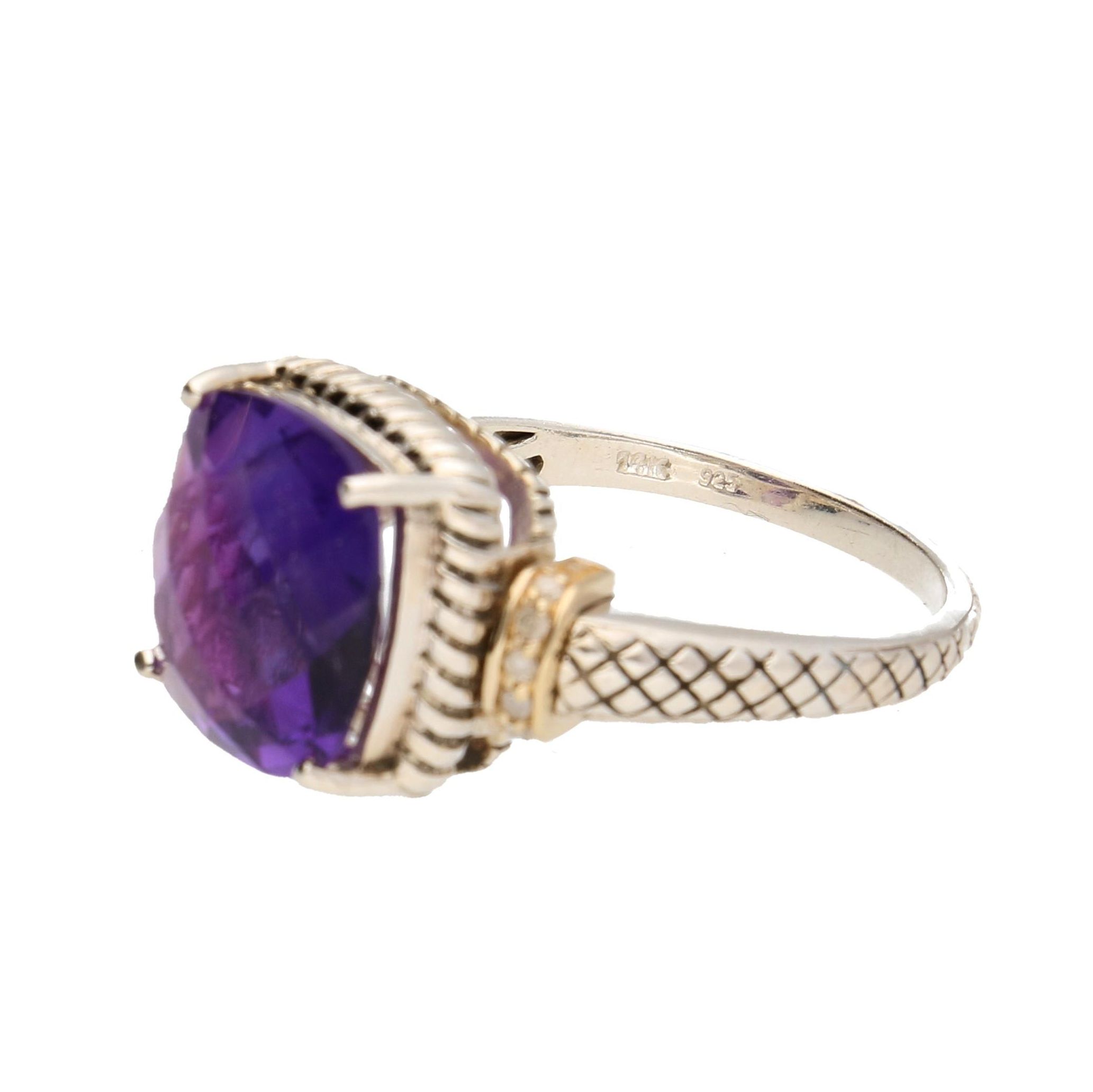 Sterling Silver Ring with Amethyst, Diamonds and 14K Gold Accents