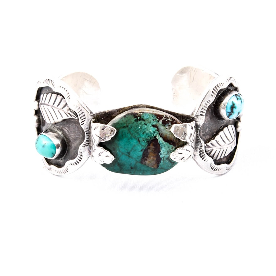 Southwestern Style Sterling and Turquoise Cuff Bracelet