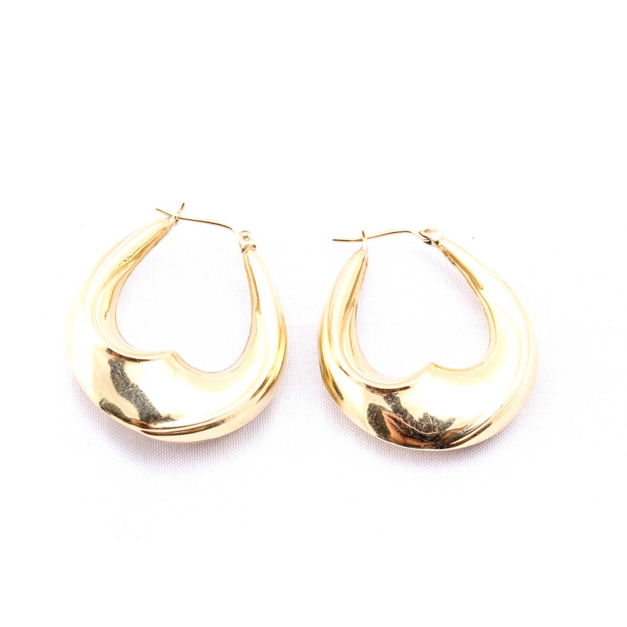 14K Yellow Gold Puff Hoop Earrings