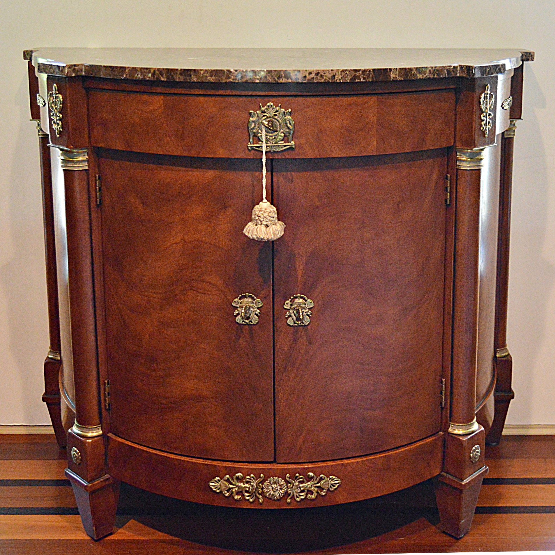 Henredon Regency Style Demilune Sideboard Cabinet with Marble Top