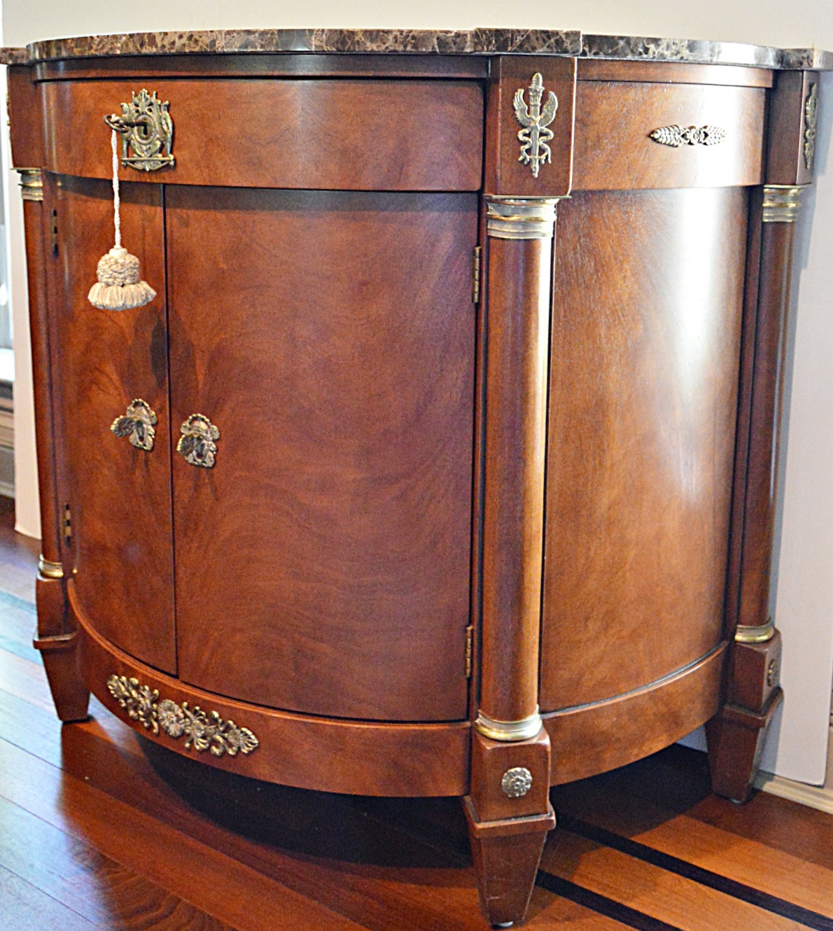 Henredon Regency Style Demilune Sideboard Cabinet with Marble Top