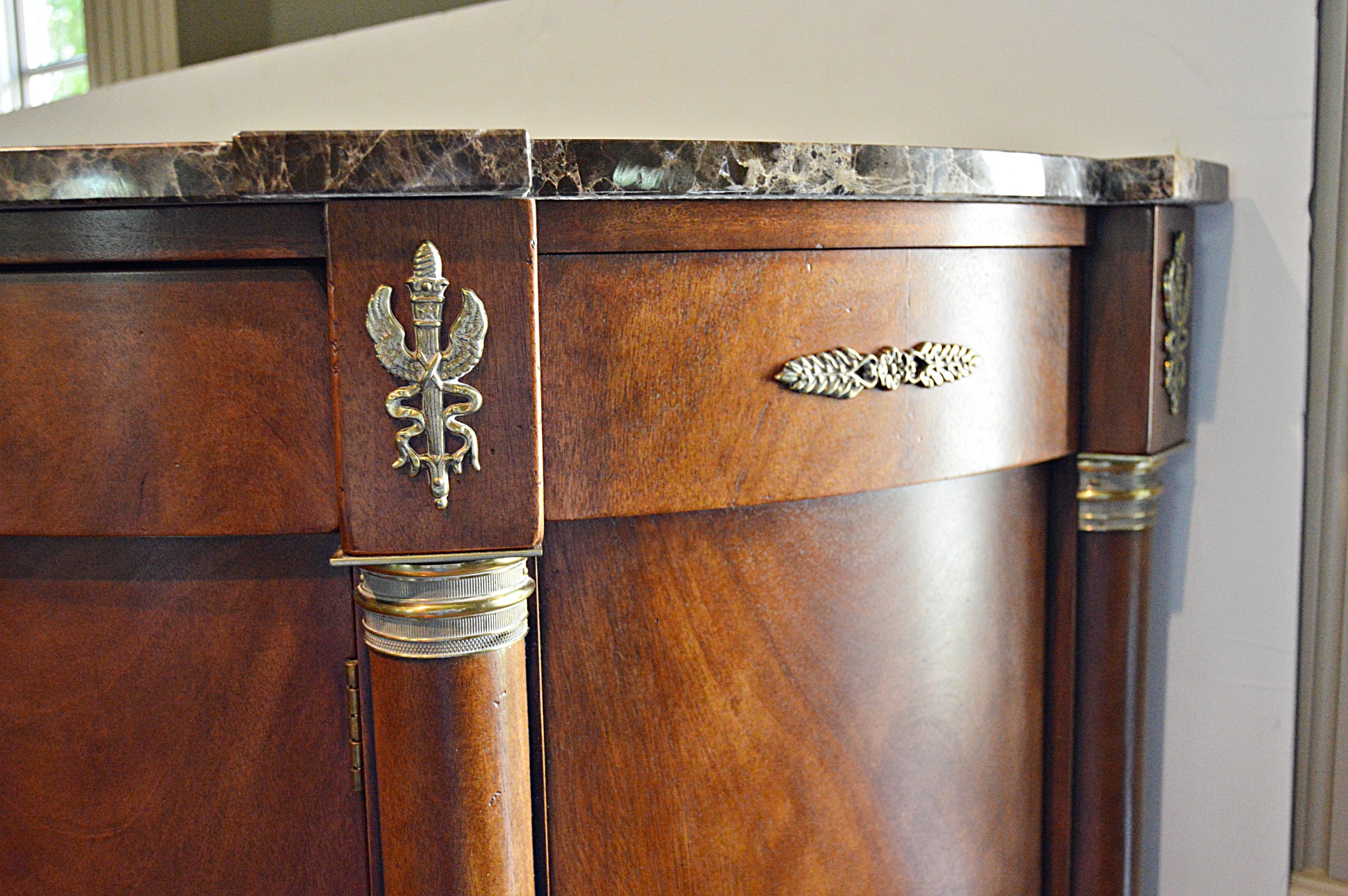 Henredon Regency Style Demilune Sideboard Cabinet with Marble Top