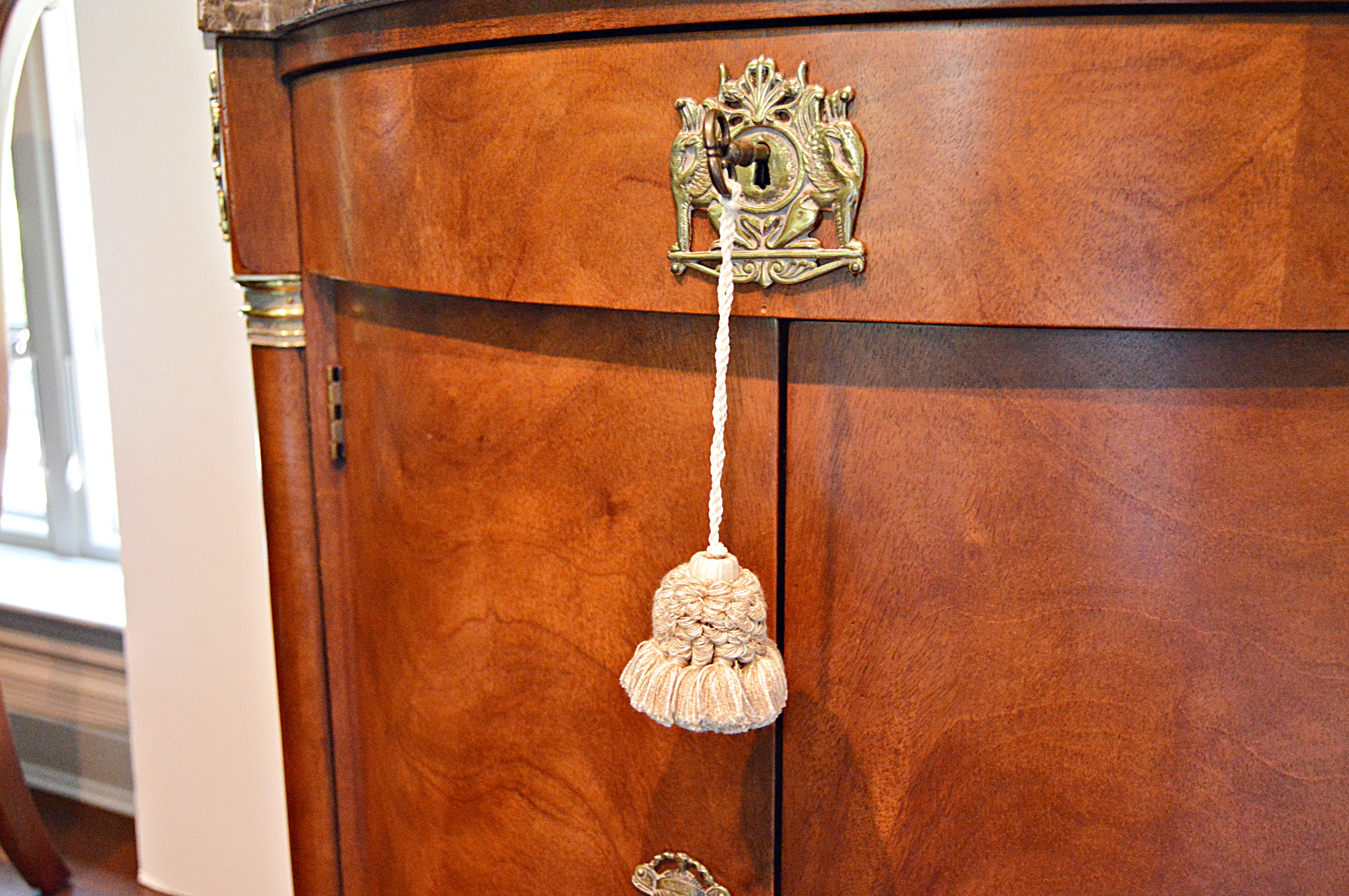 Henredon Regency Style Demilune Sideboard Cabinet with Marble Top