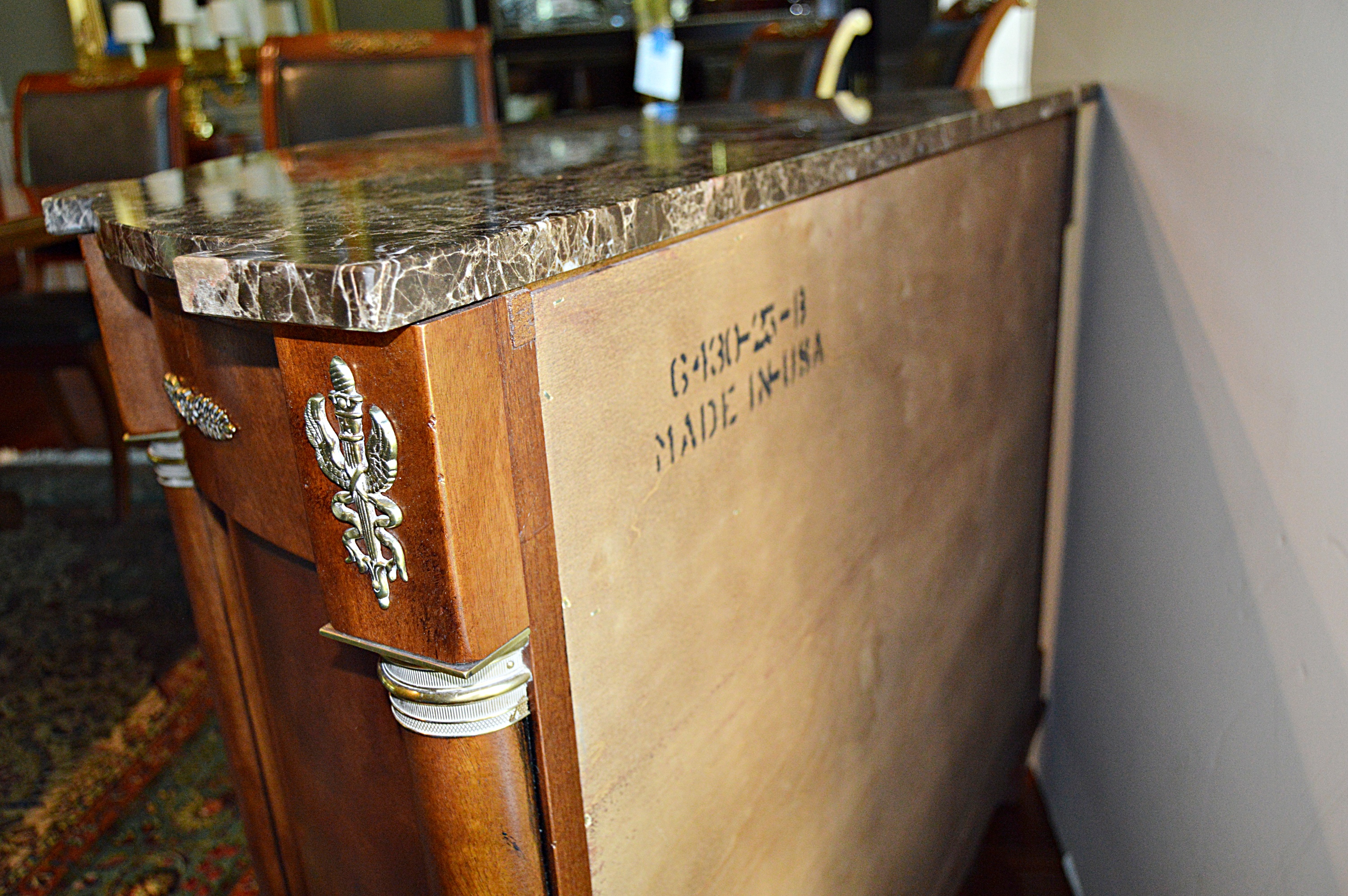 Henredon Regency Style Demilune Sideboard Cabinet with Marble Top