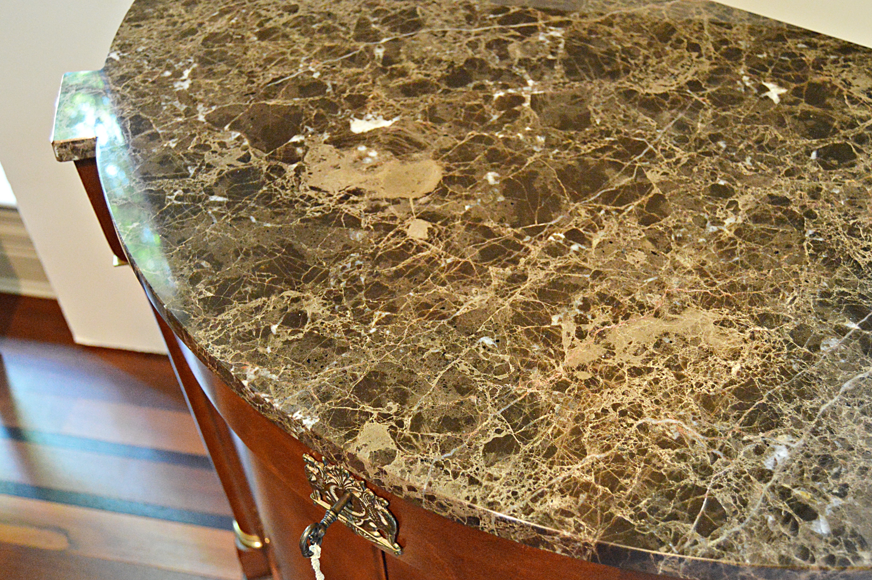 Henredon Regency Style Demilune Sideboard Cabinet with Marble Top