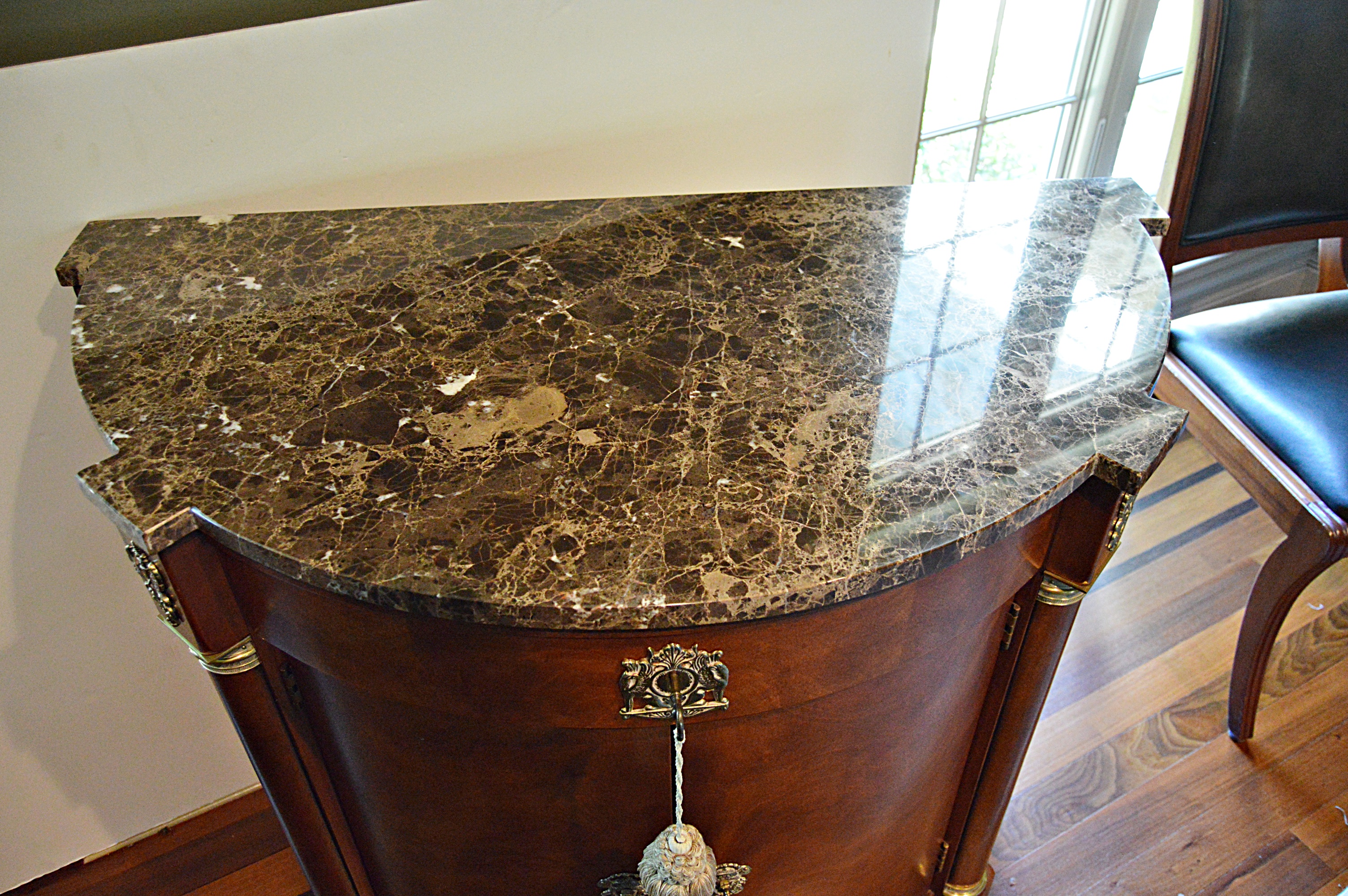 Henredon Regency Style Demilune Sideboard Cabinet with Marble Top