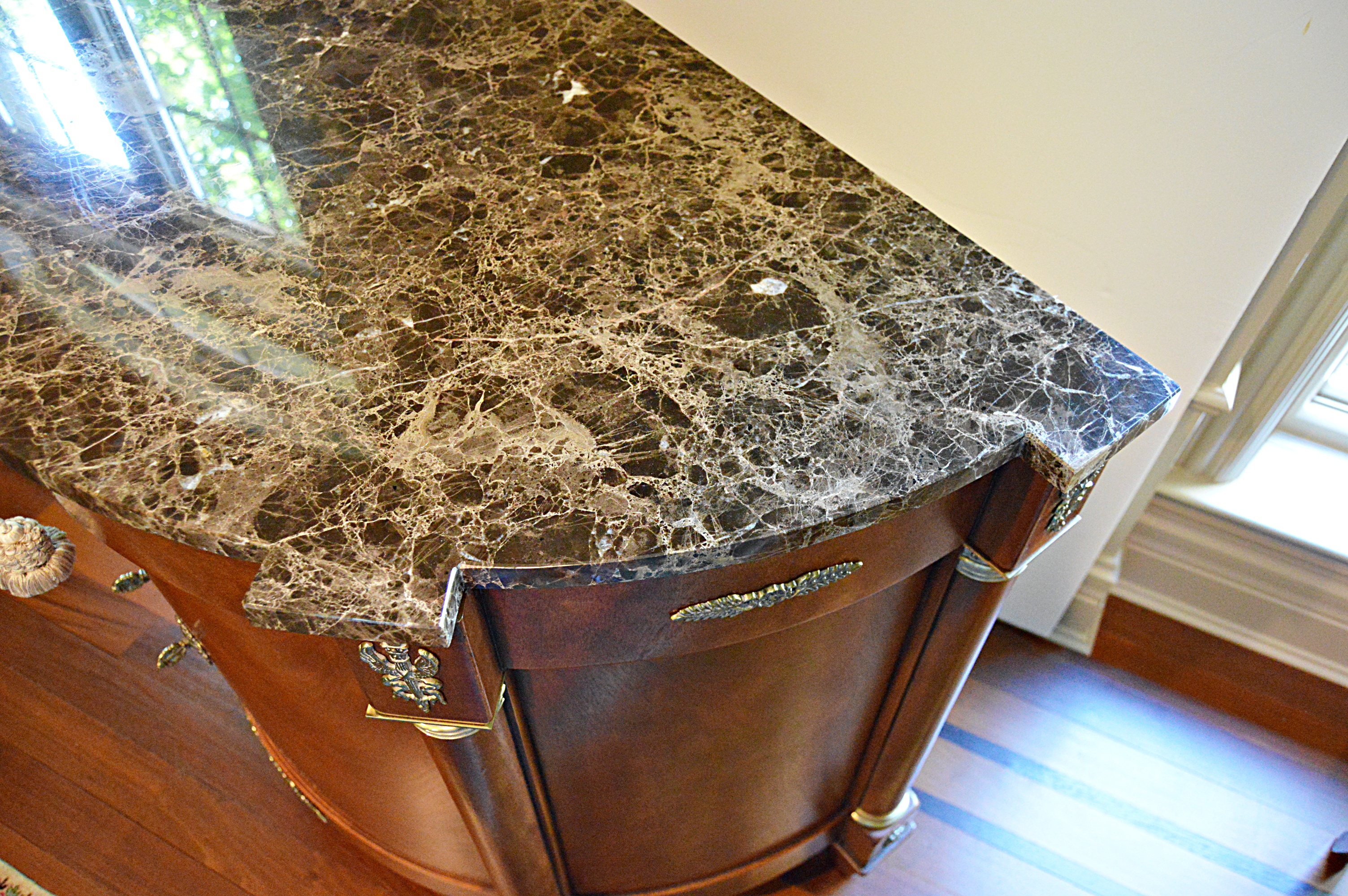 Henredon Regency Style Demilune Sideboard Cabinet with Marble Top