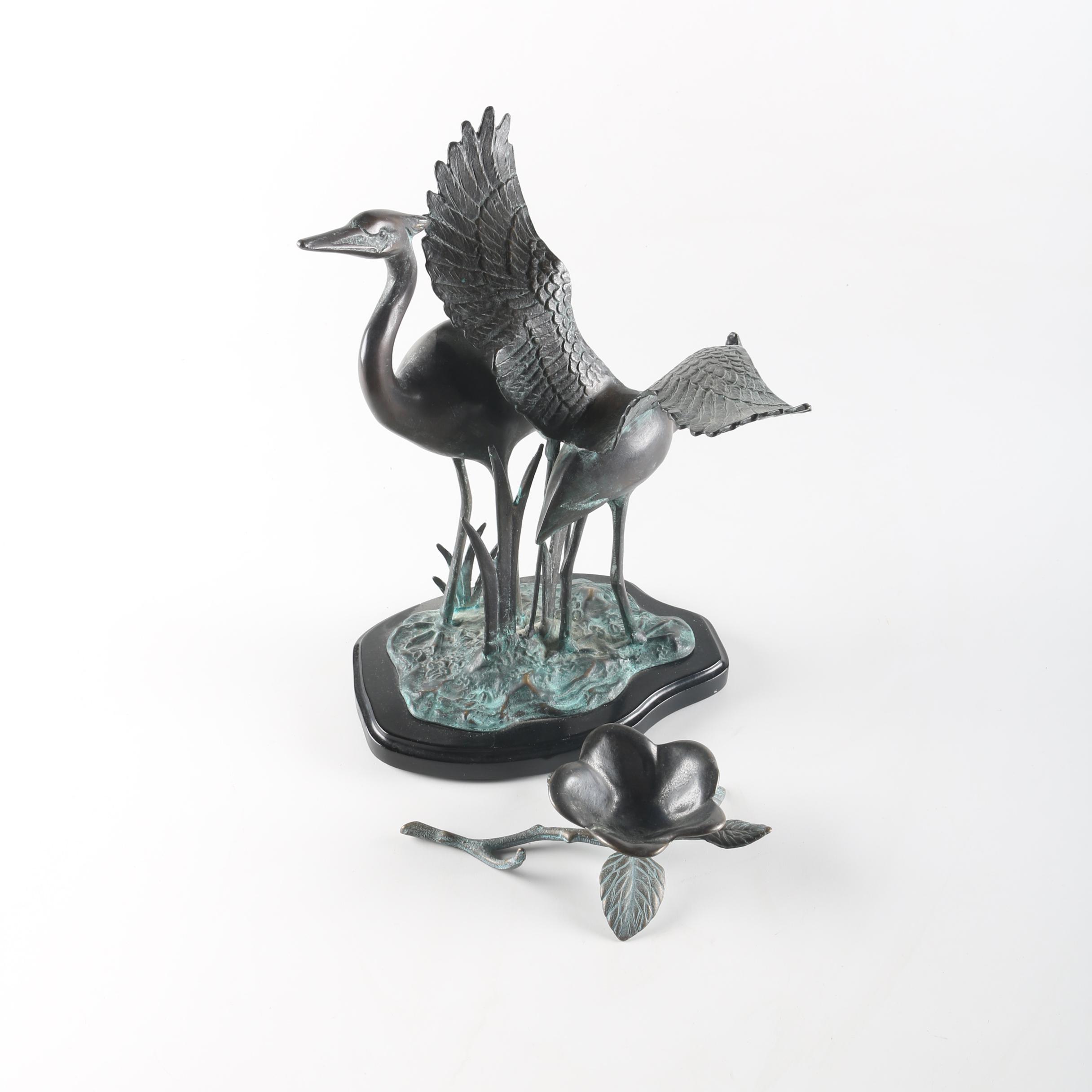 Bronze Crane and Flower Decor
