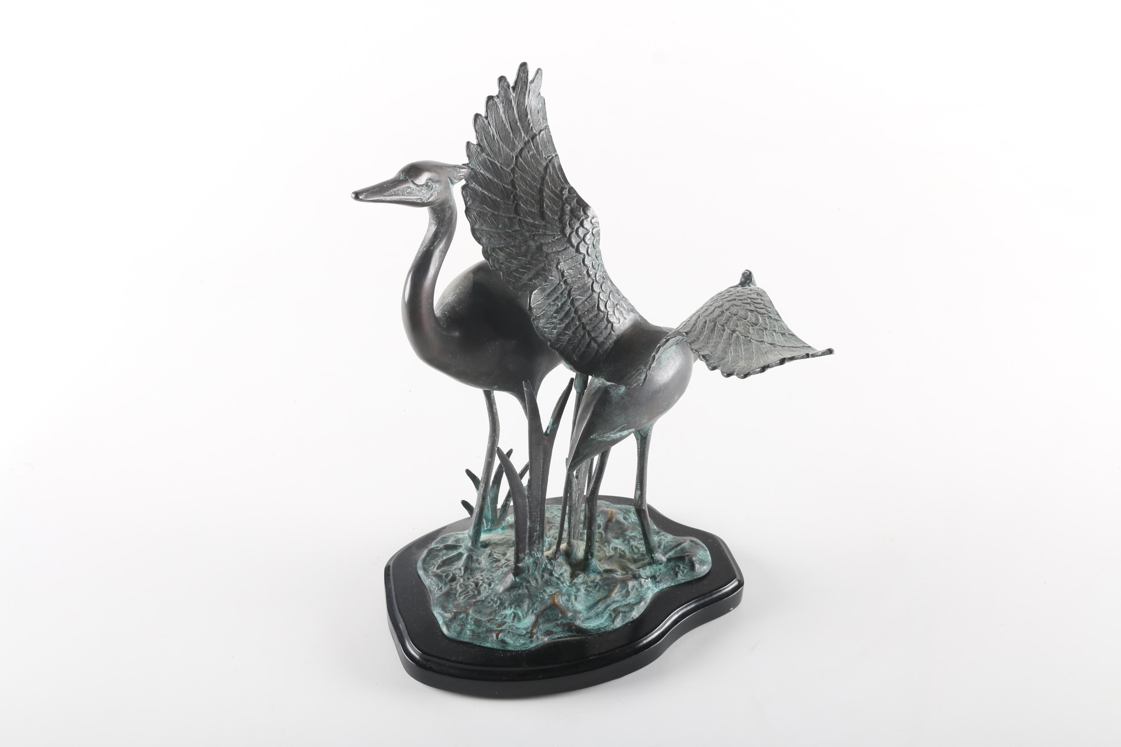 Bronze Crane and Flower Decor