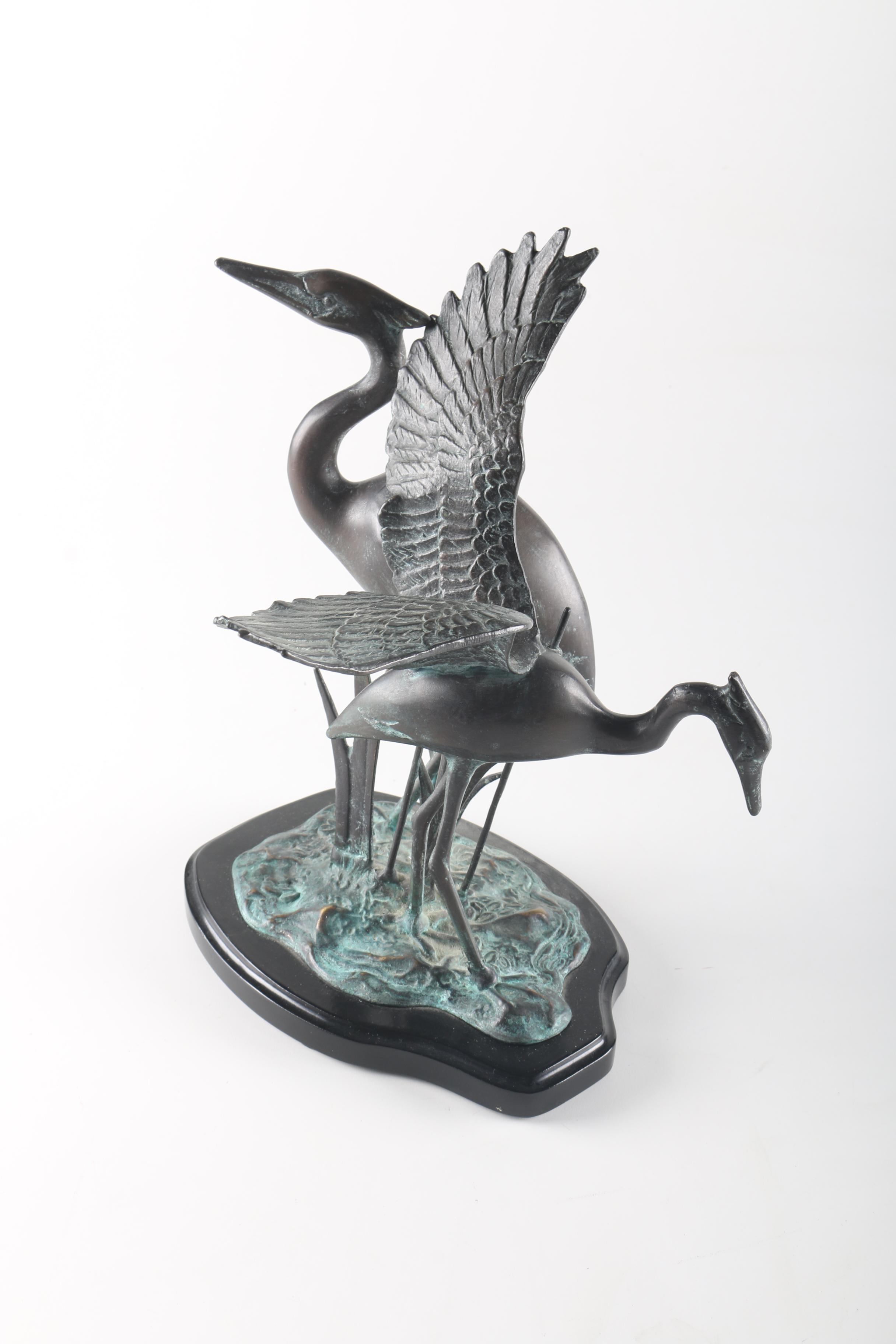 Bronze Crane and Flower Decor