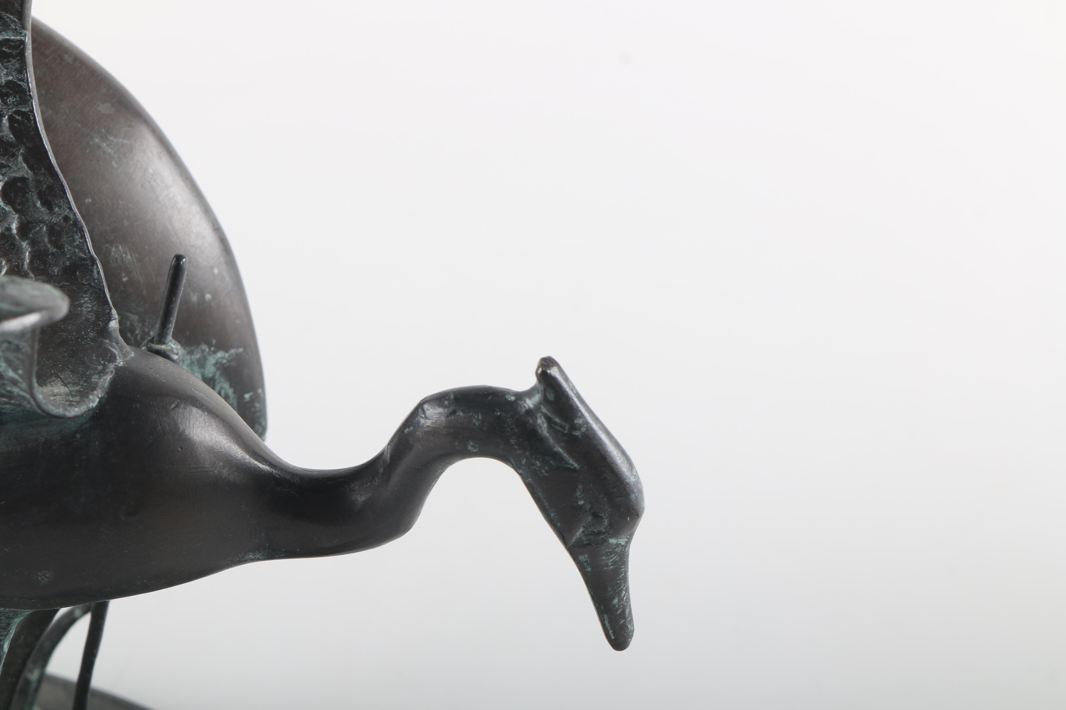 Bronze Crane and Flower Decor