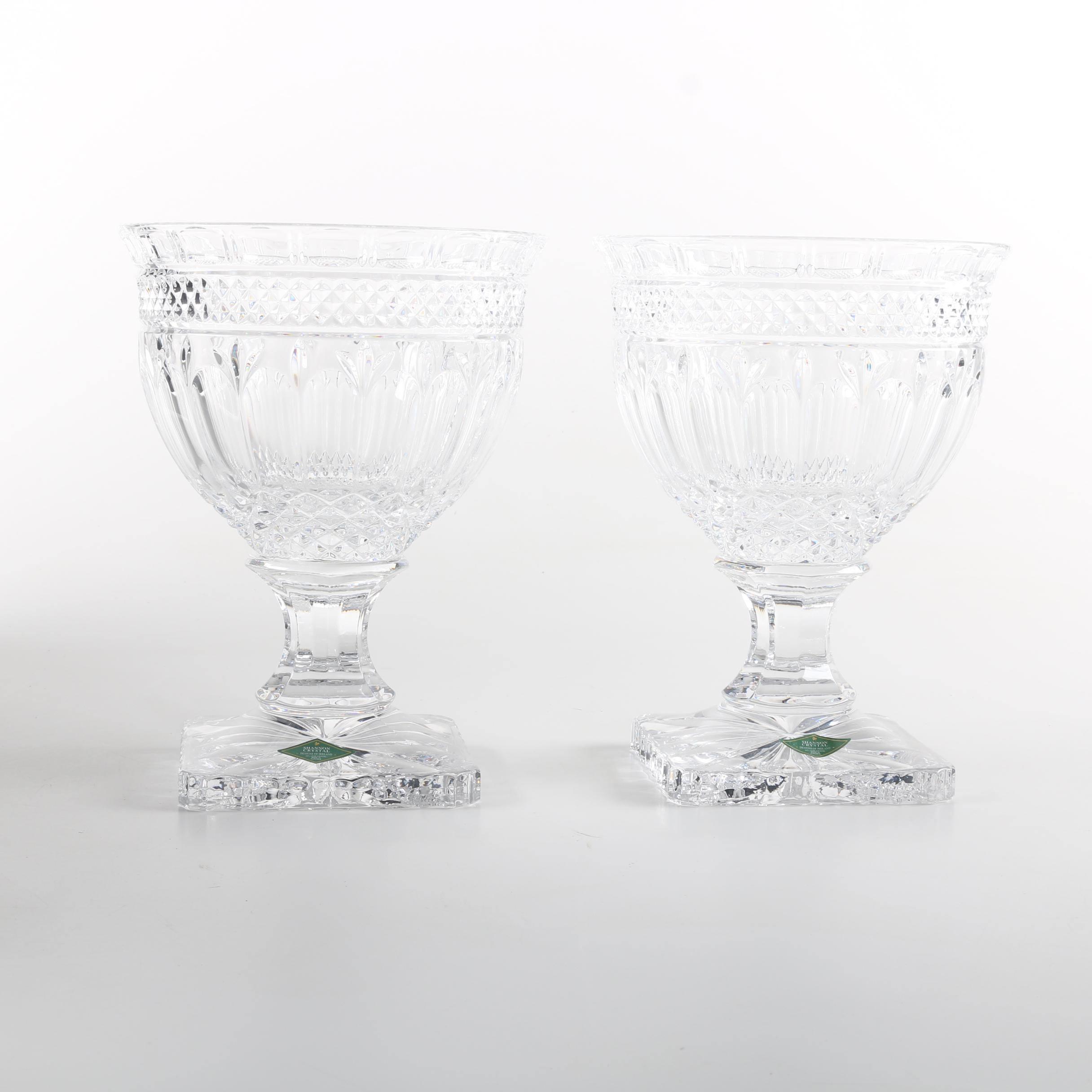 Pair of Shannon Crystal "Brandon" Hurricane Candle Holders