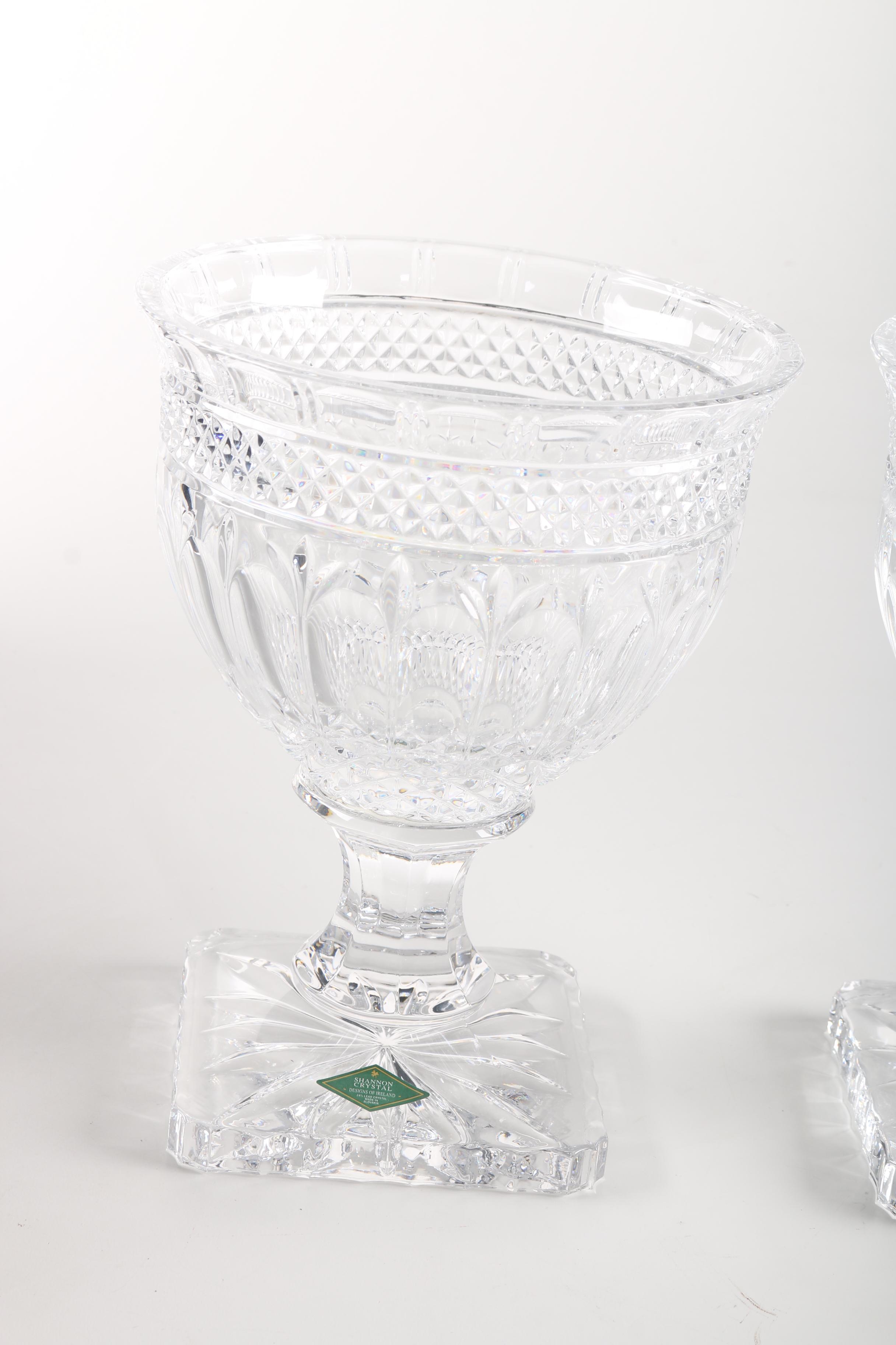 Pair of Shannon Crystal "Brandon" Hurricane Candle Holders