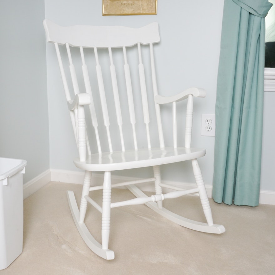 Painted White Spindle Rocking Chair